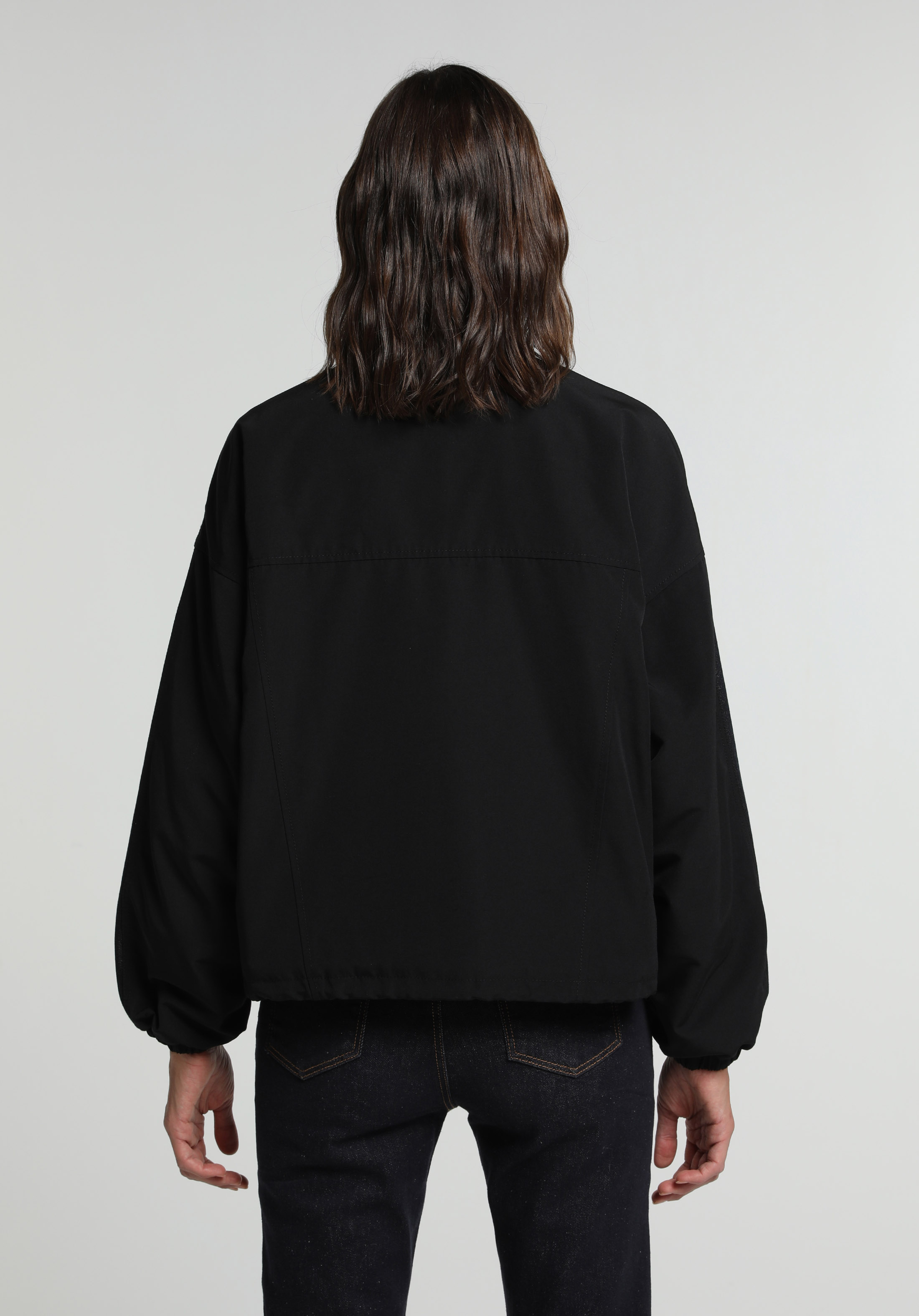 Oversize Fit Fermuarlı Astarlı  Kadın Dark İndigo Denim Ceket