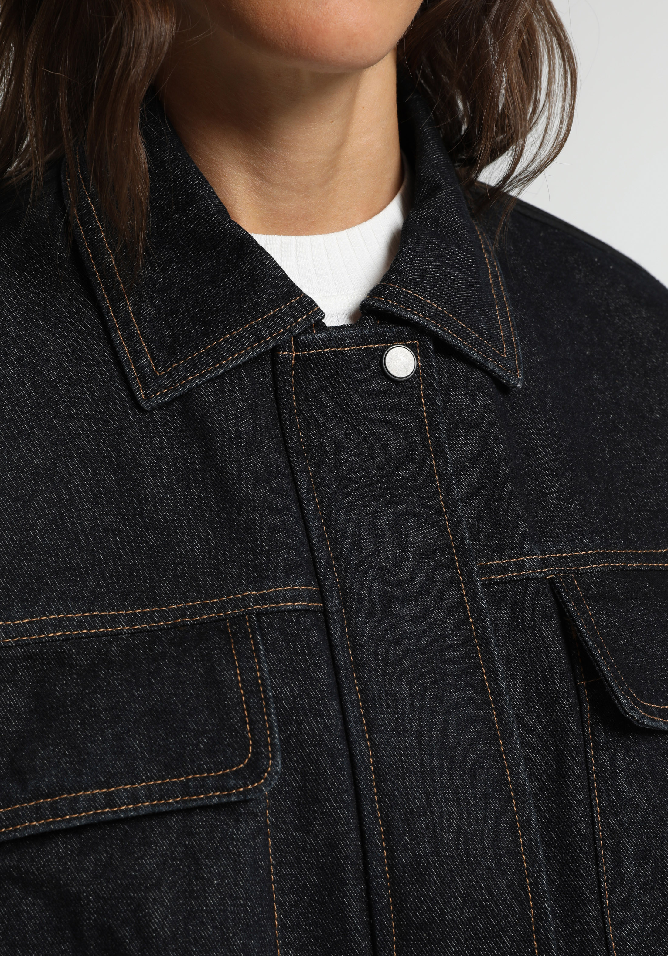 Oversize Fit Fermuarlı Astarlı  Kadın Dark İndigo Denim Ceket