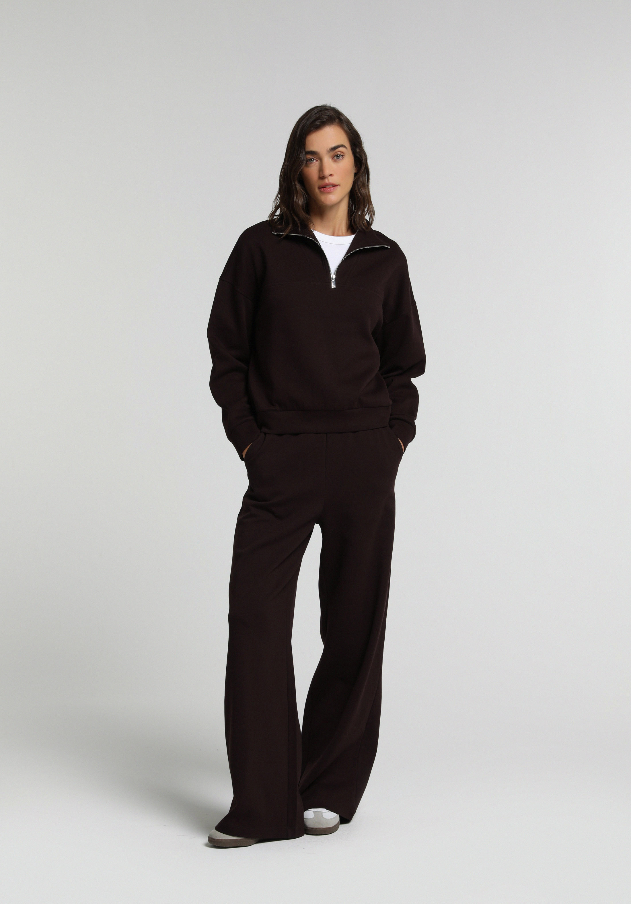 Regular Fit Fermuarlı Düz Kadın Mor Sweatshirt
