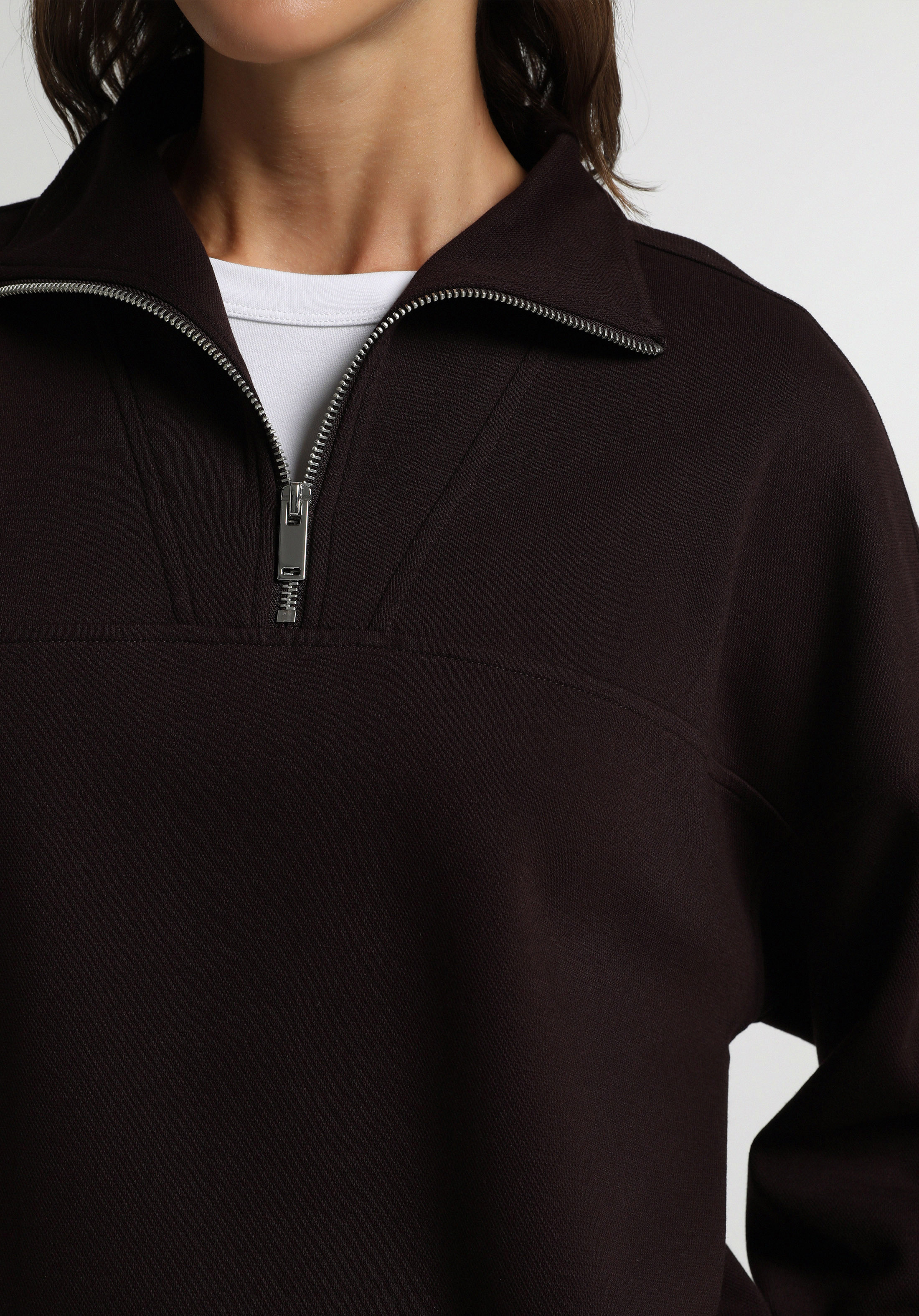 Regular Fit Fermuarlı Düz Kadın Mor Sweatshirt