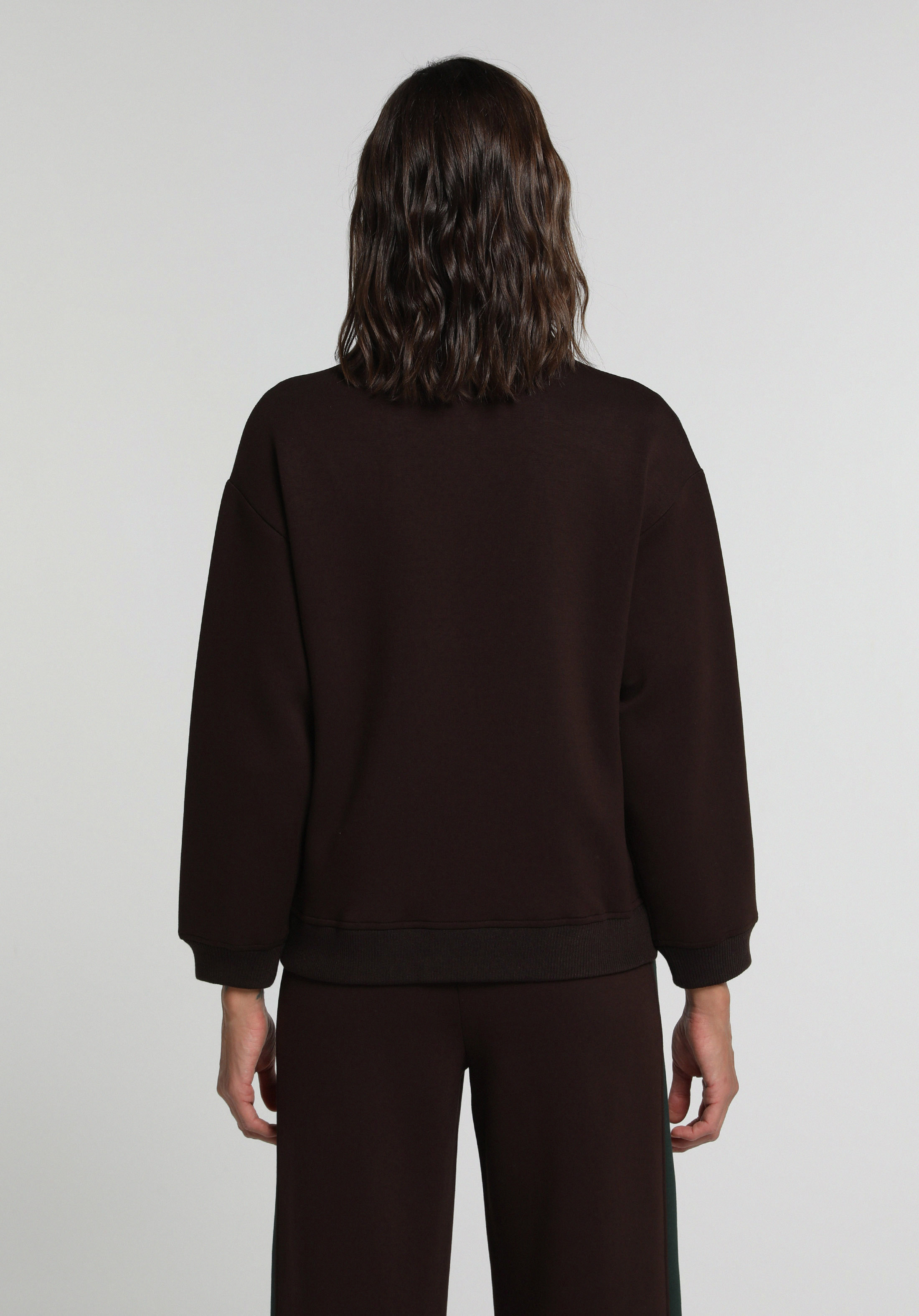 Regular Fit Polo Yaka Düz Kadın Kahverengi Sweatshirt