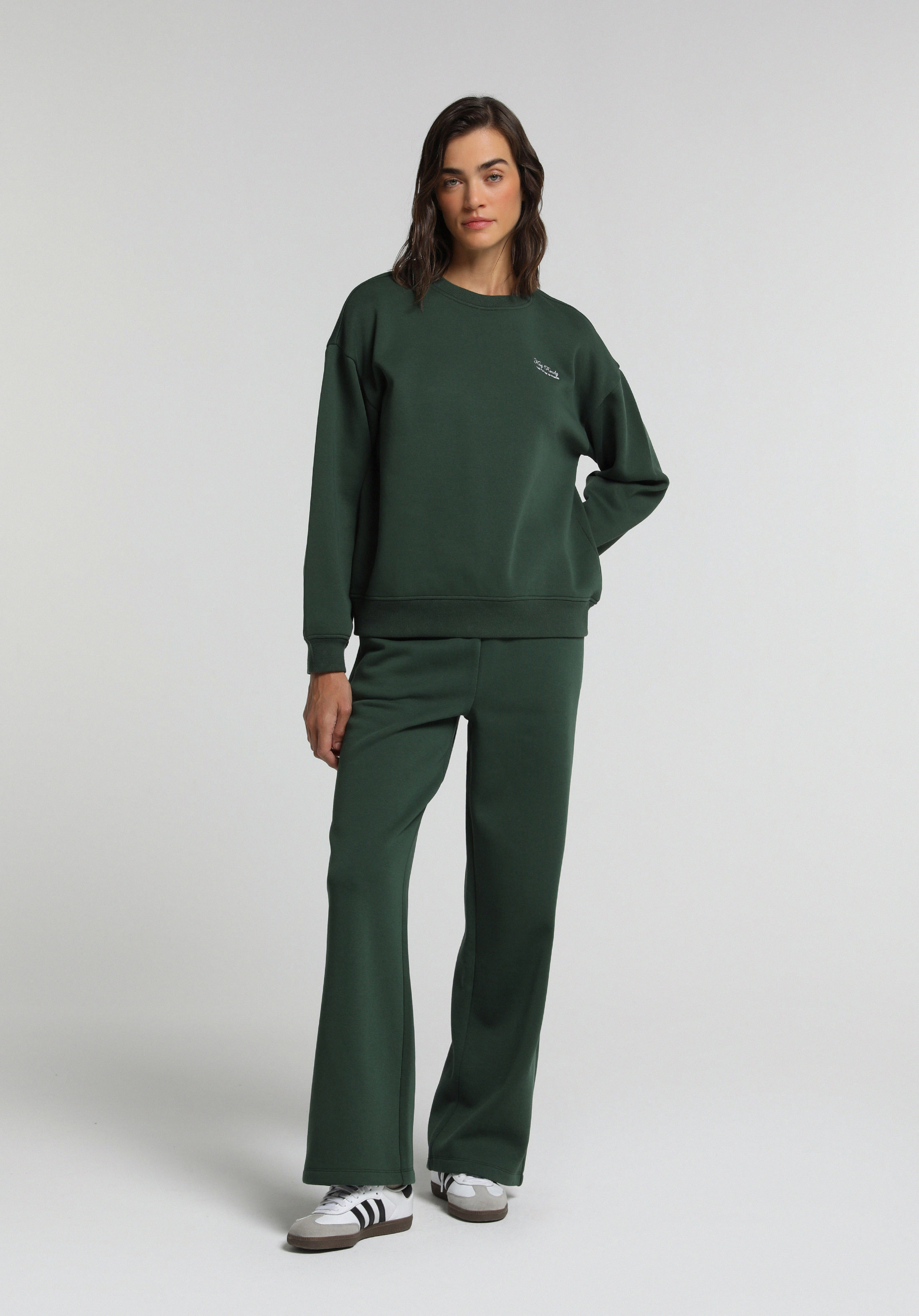 Regular Fit Yuvarlak Yaka Baskılı Kadın Yeşil Sweatshirt