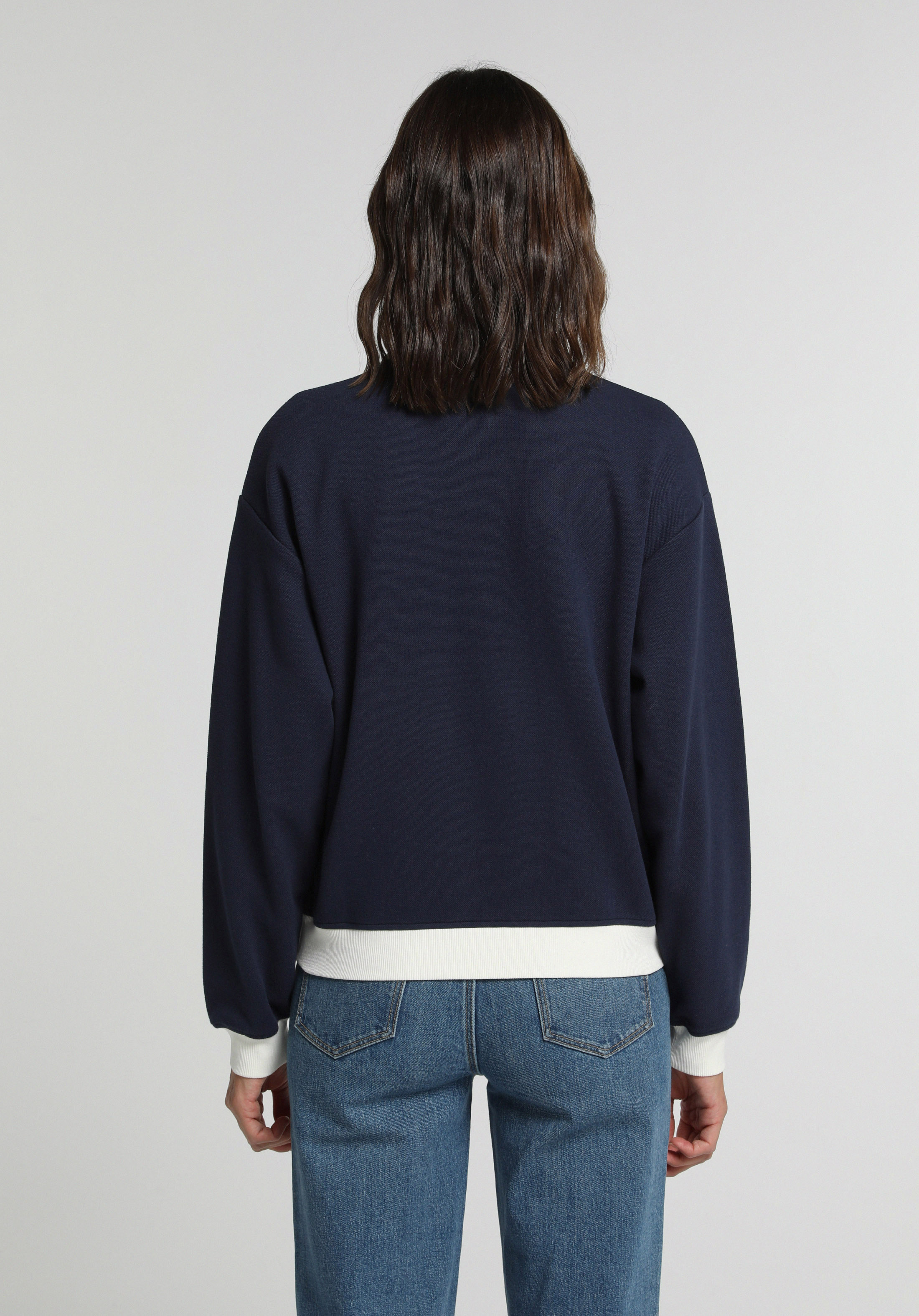 Regular Fit Polo Yaka Nakışlı Kadın Lacivert Sweatshirt