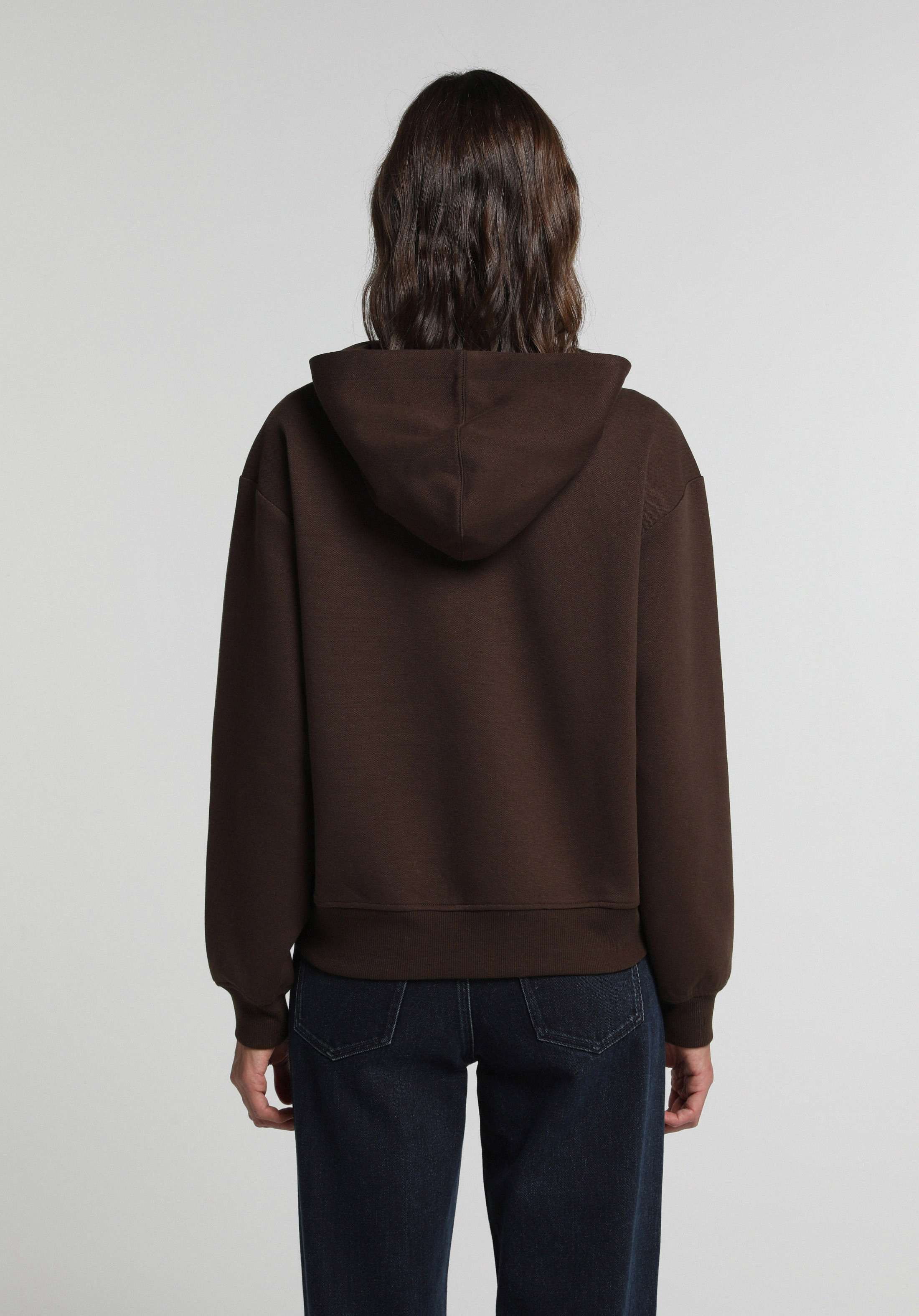 Regular Fit Kapüşonlu Düz Kadın Kahverengi Sweatshirt