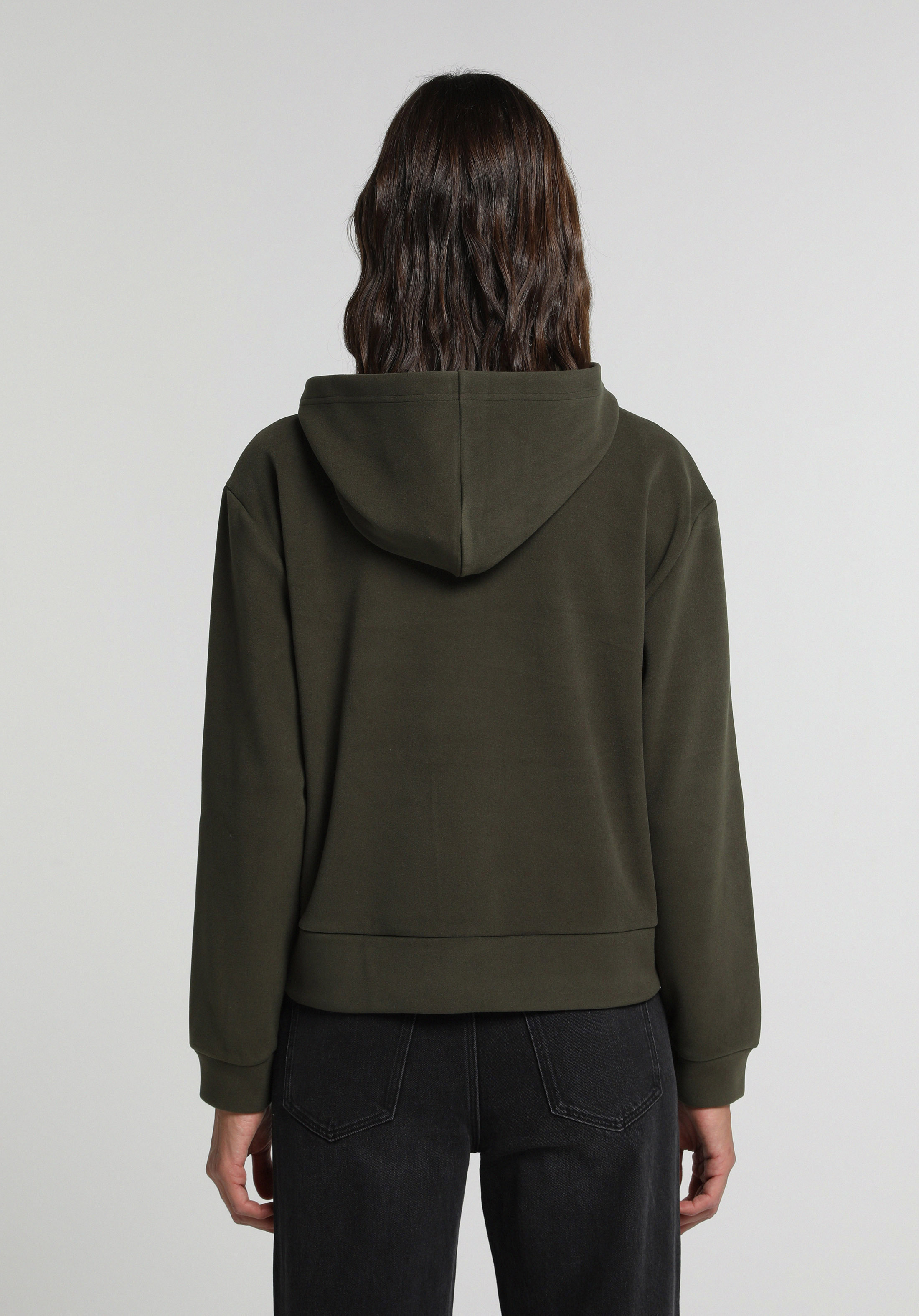 Regular Fit Kapüşonlu Düz Kadın Yeşil Sweatshirt