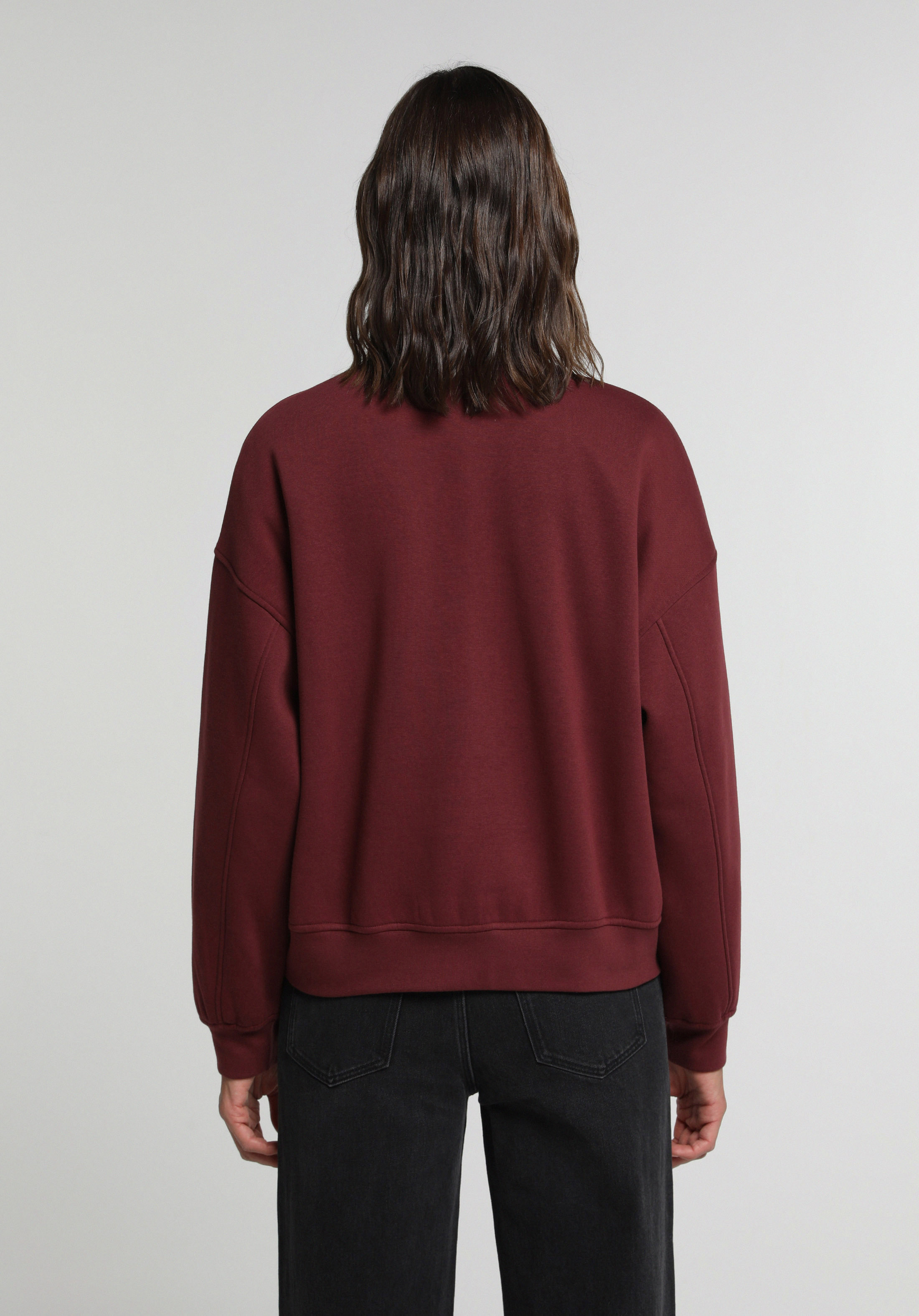 Oversize Fit Yuvarlak Yaka Nakışlı Kadın Bordo Sweatshirt