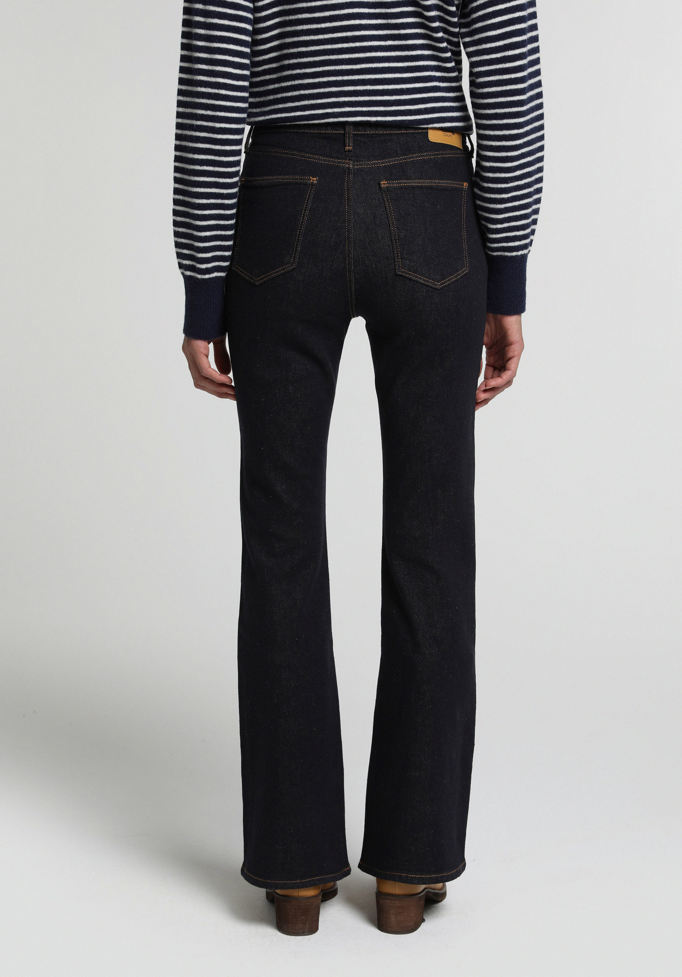 Flare Fit Orta Bel Ispanyol Paça Kadın Dark İndigo Denim Jean Pantolon