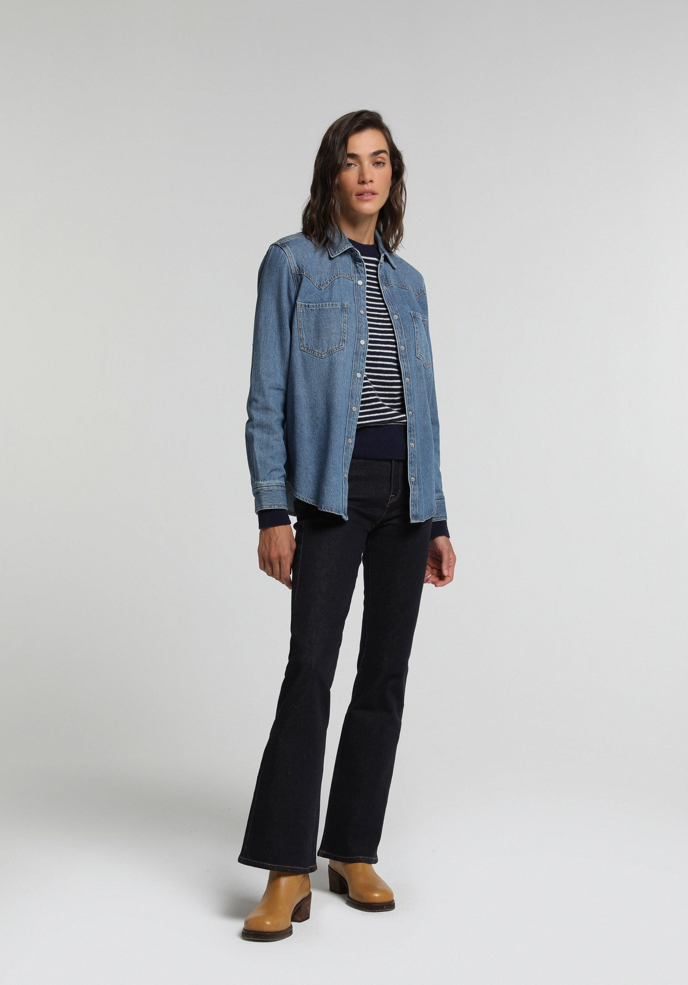Flare Fit Orta Bel Ispanyol Paça Kadın Dark İndigo Denim Jean Pantolon
