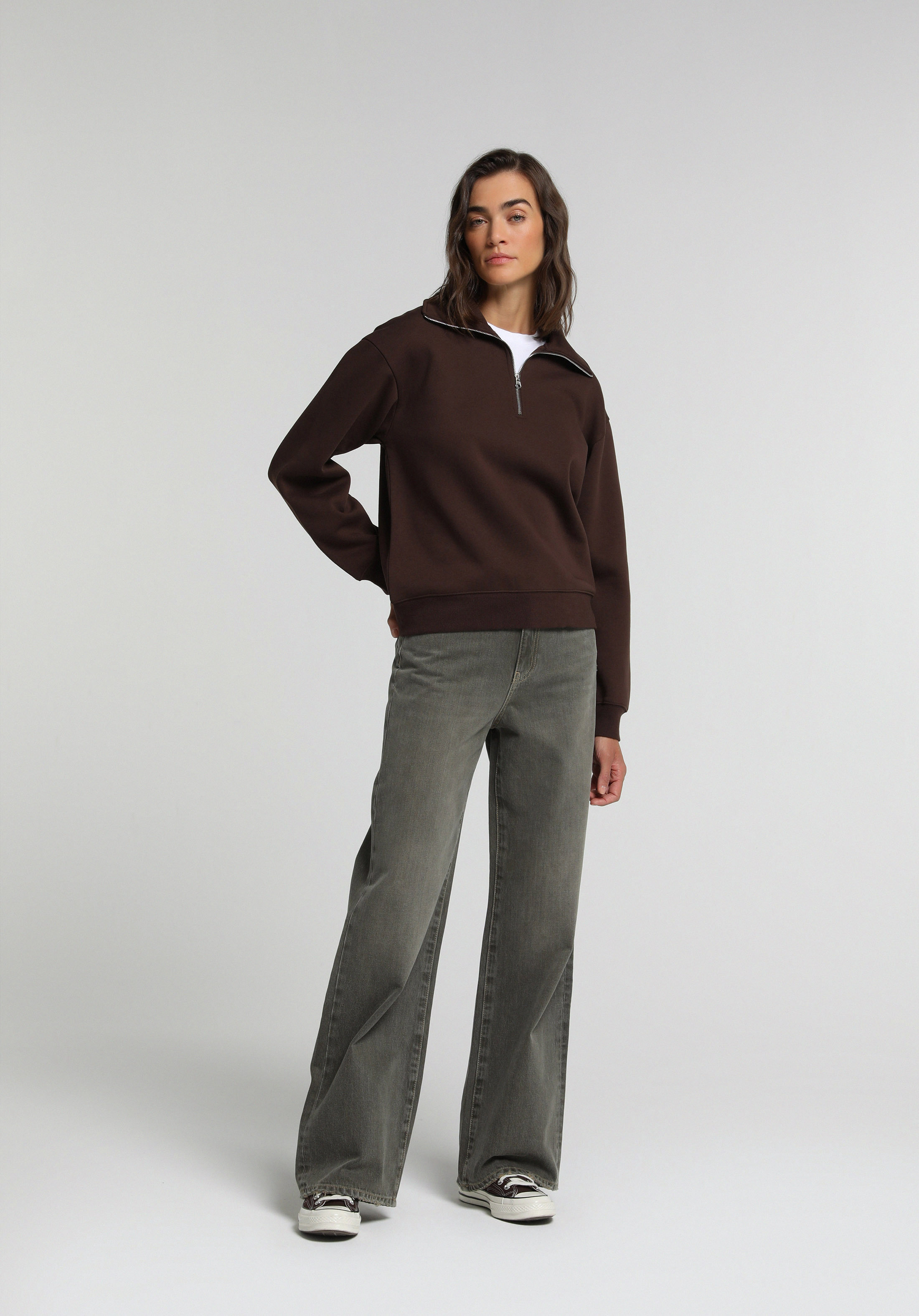 Wide Leg Fit   Kadın Over Dyed Denim Jean Pantolon