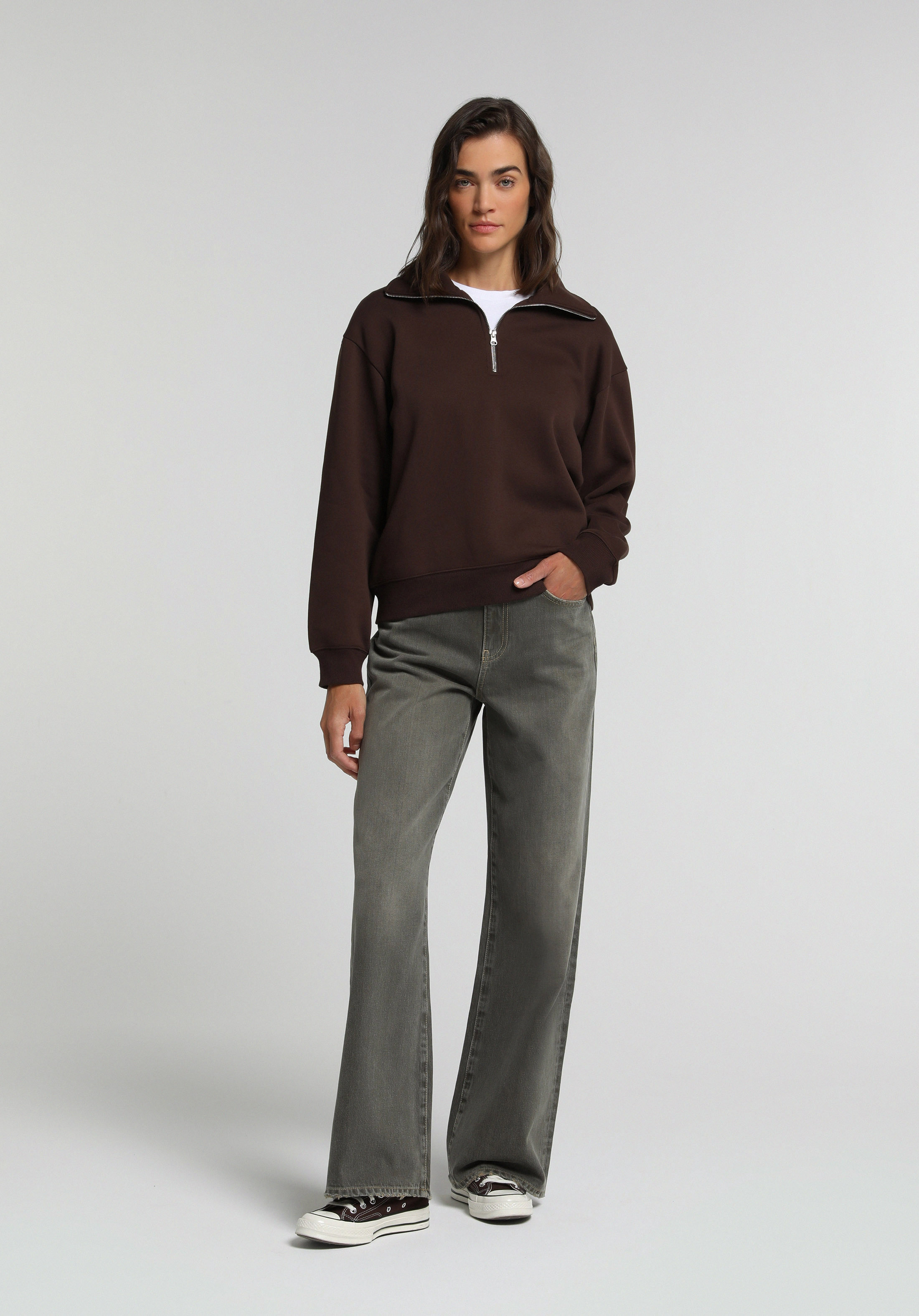 Wide Leg Fit   Kadın Over Dyed Denim Jean Pantolon
