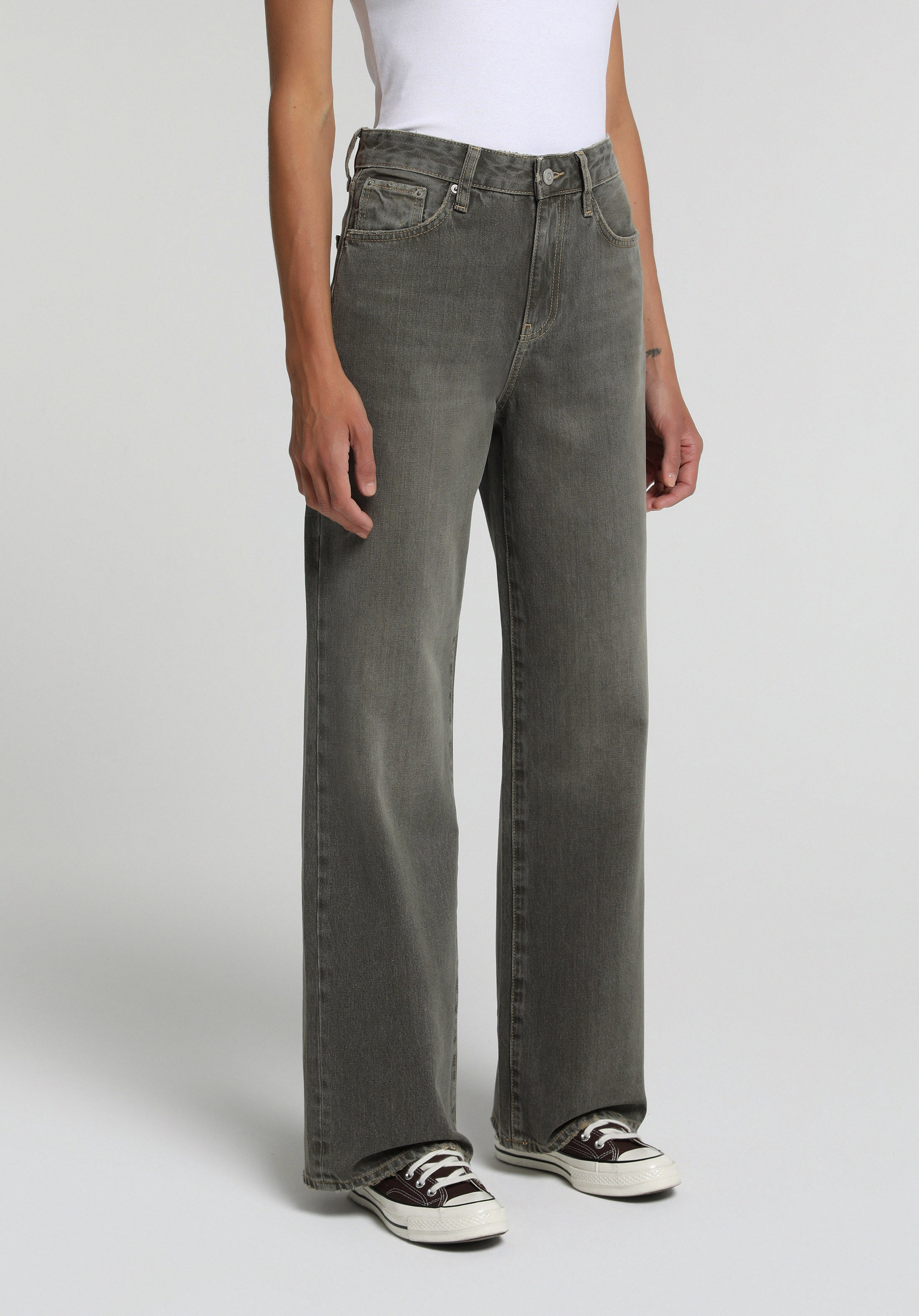 Wide Leg Fit   Kadın Over Dyed Denim Jean Pantolon