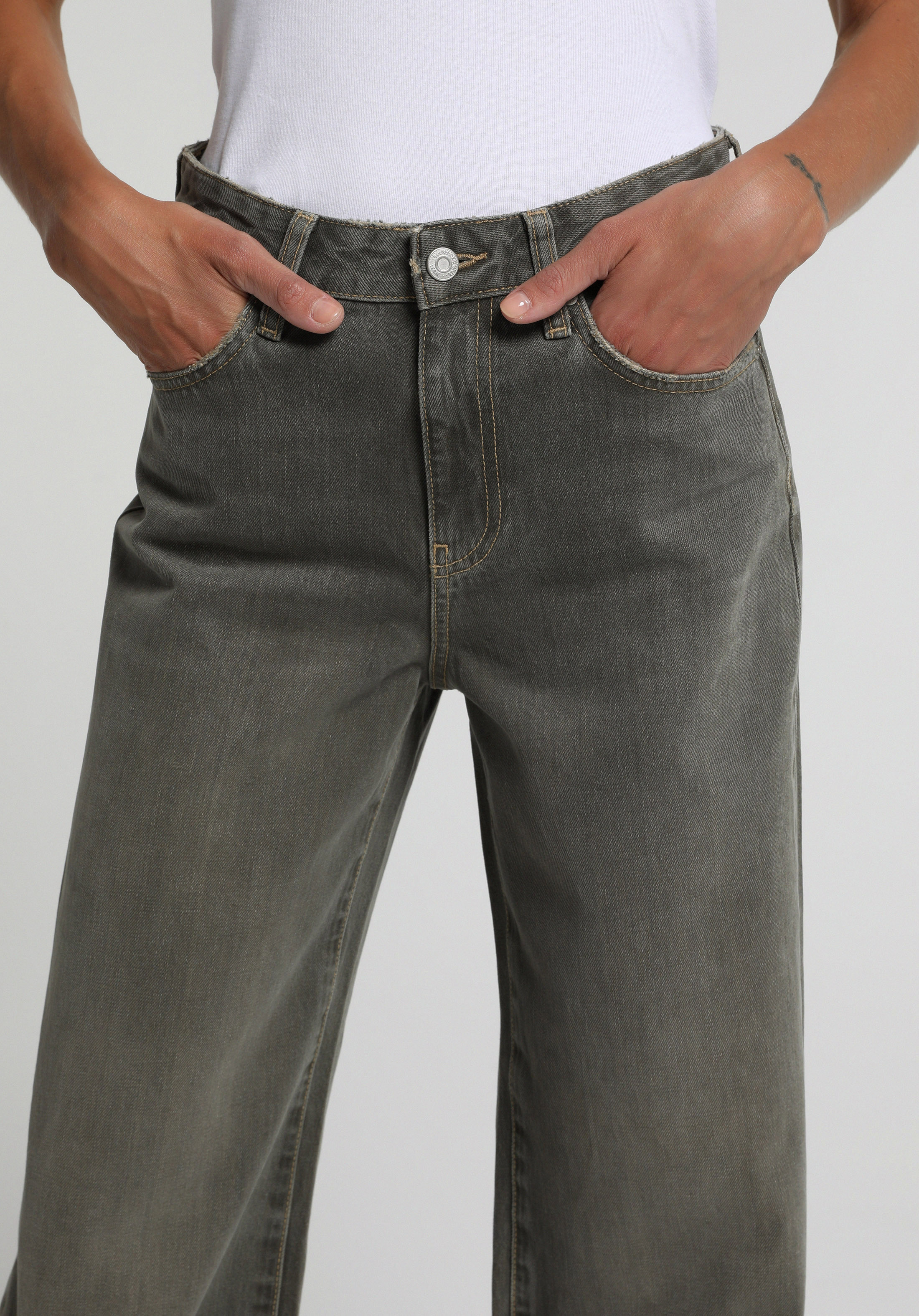 Wide Leg Fit   Kadın Over Dyed Denim Jean Pantolon