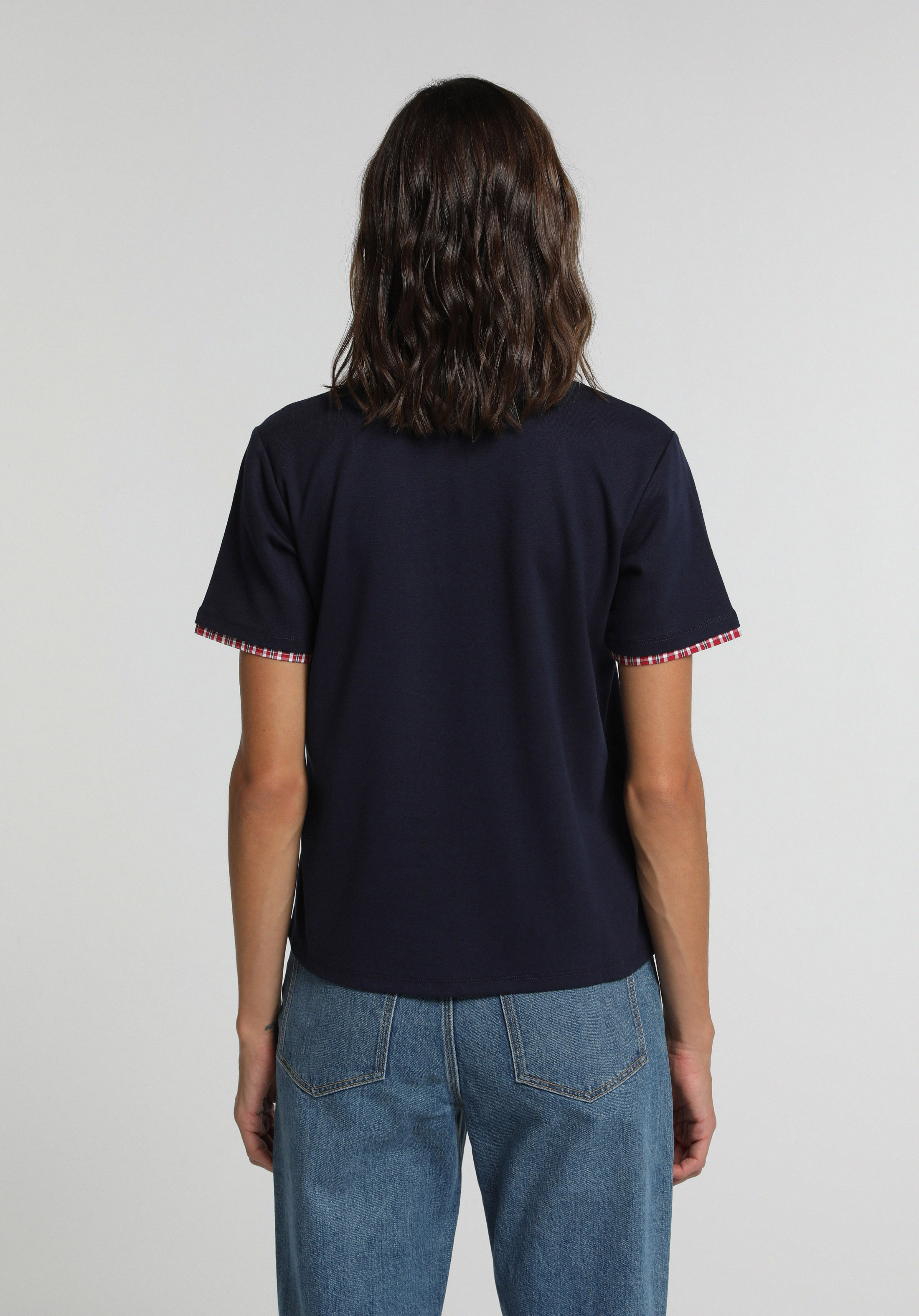 Regular Fit Shirt Neck Düz Kadın Lacivert Kısa Kol Tişört