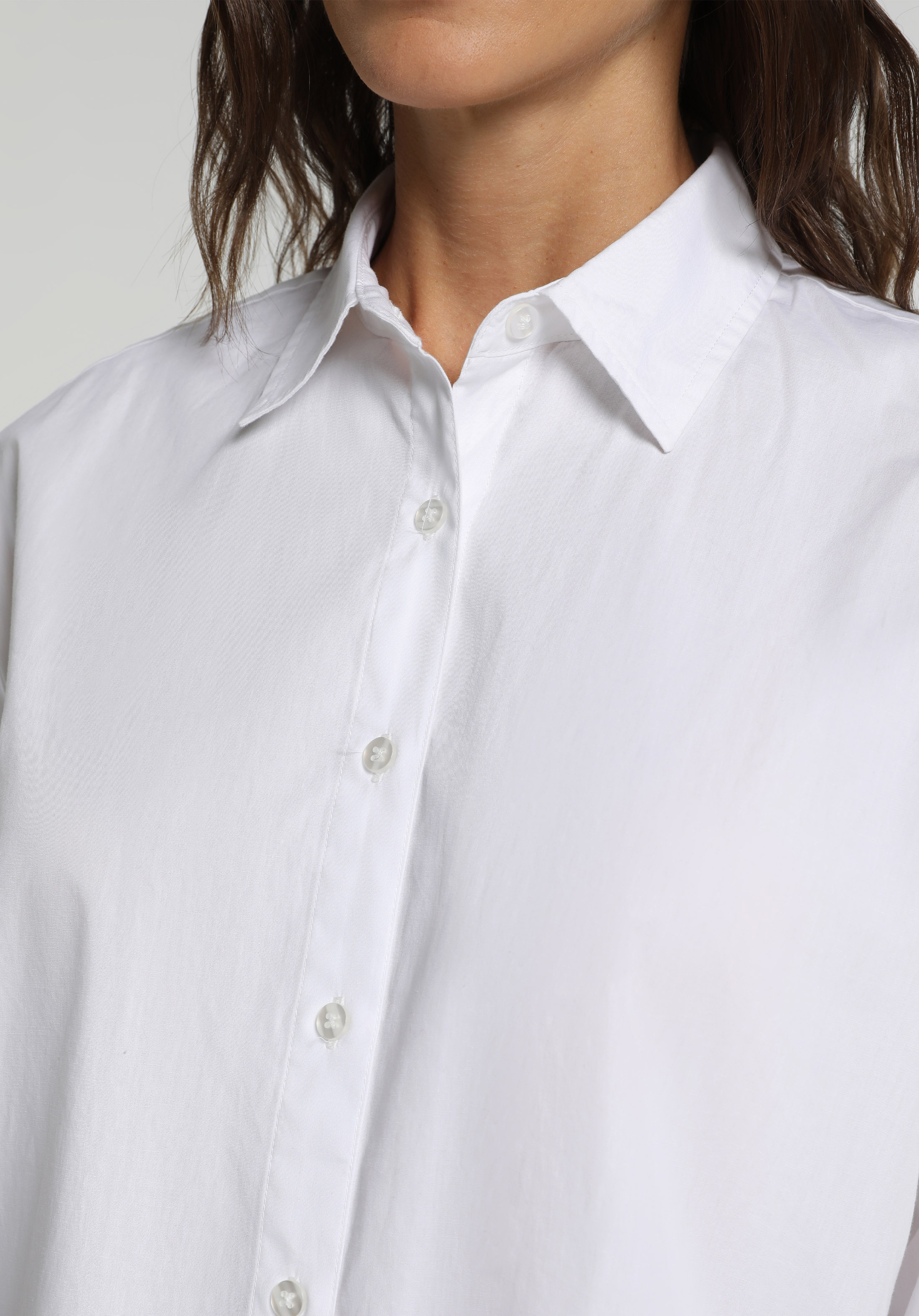 Boyfriend Fit Shirt Neck Düz Kadın Beyaz Uzun Kol Gömlek