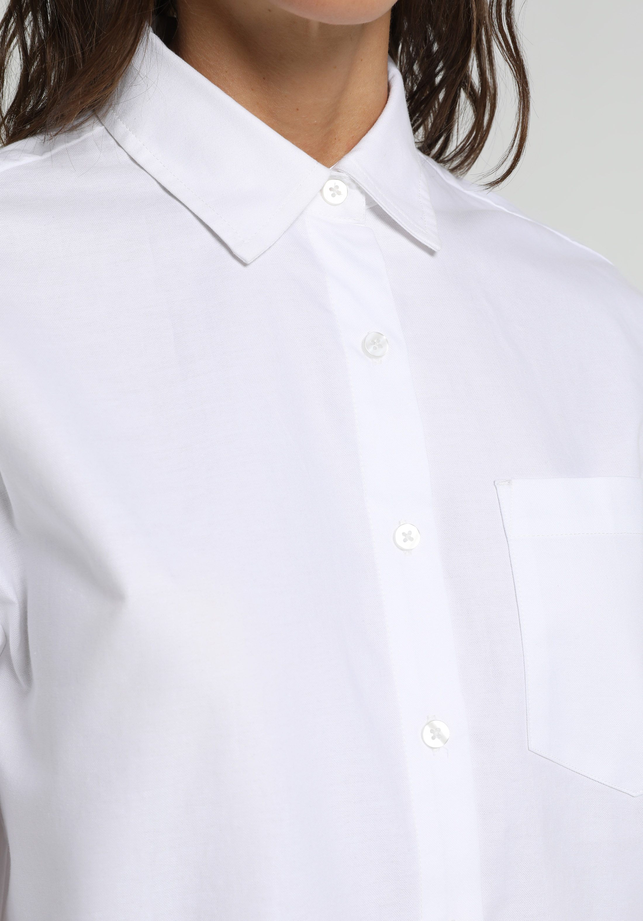 Boyfriend Fit Shirt Neck Düz Kadın Beyaz Uzun Kol Gömlek