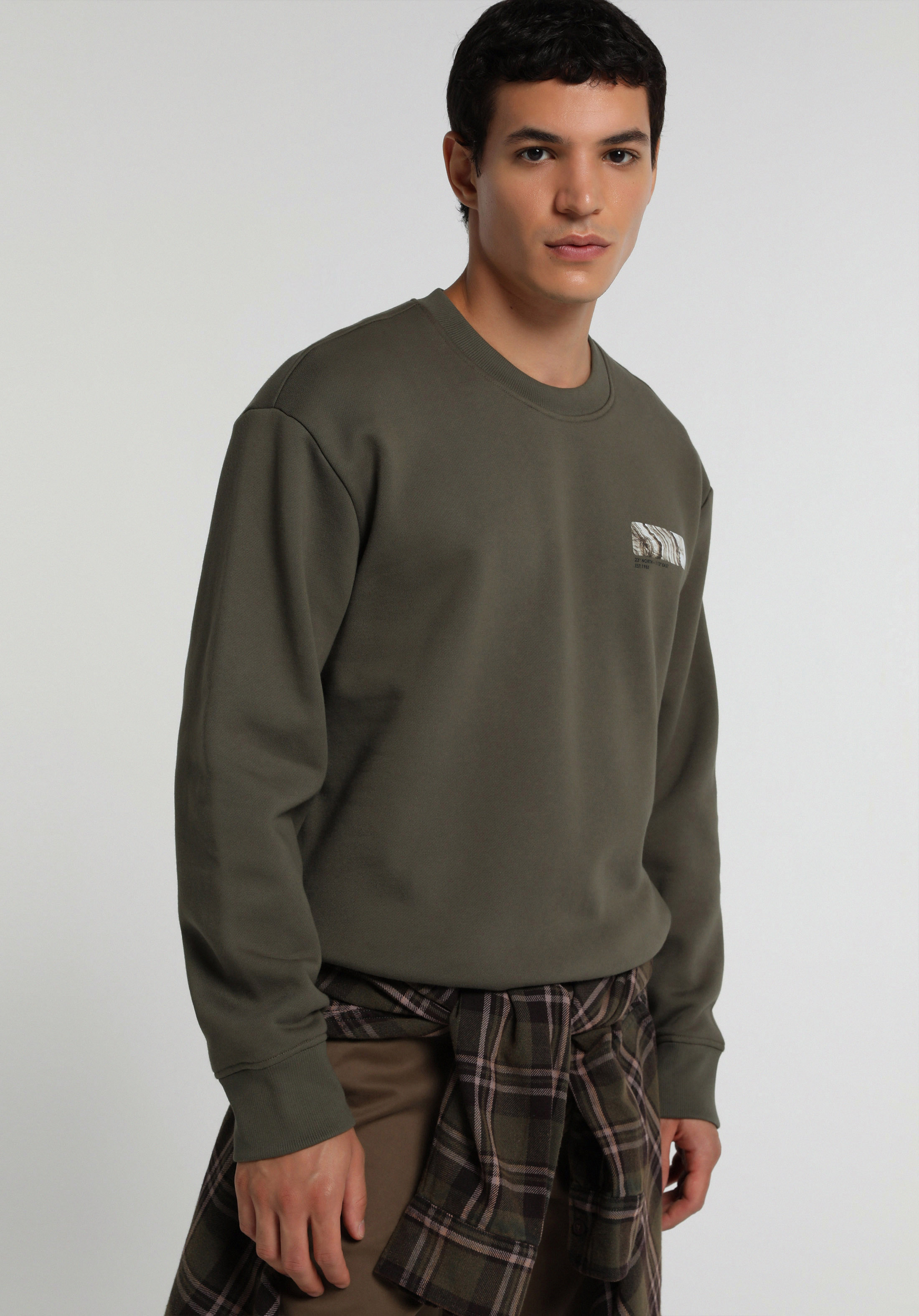Relaxed Fit Yuvarlak Yaka Düz Erkek Yeşil Sweatshirt