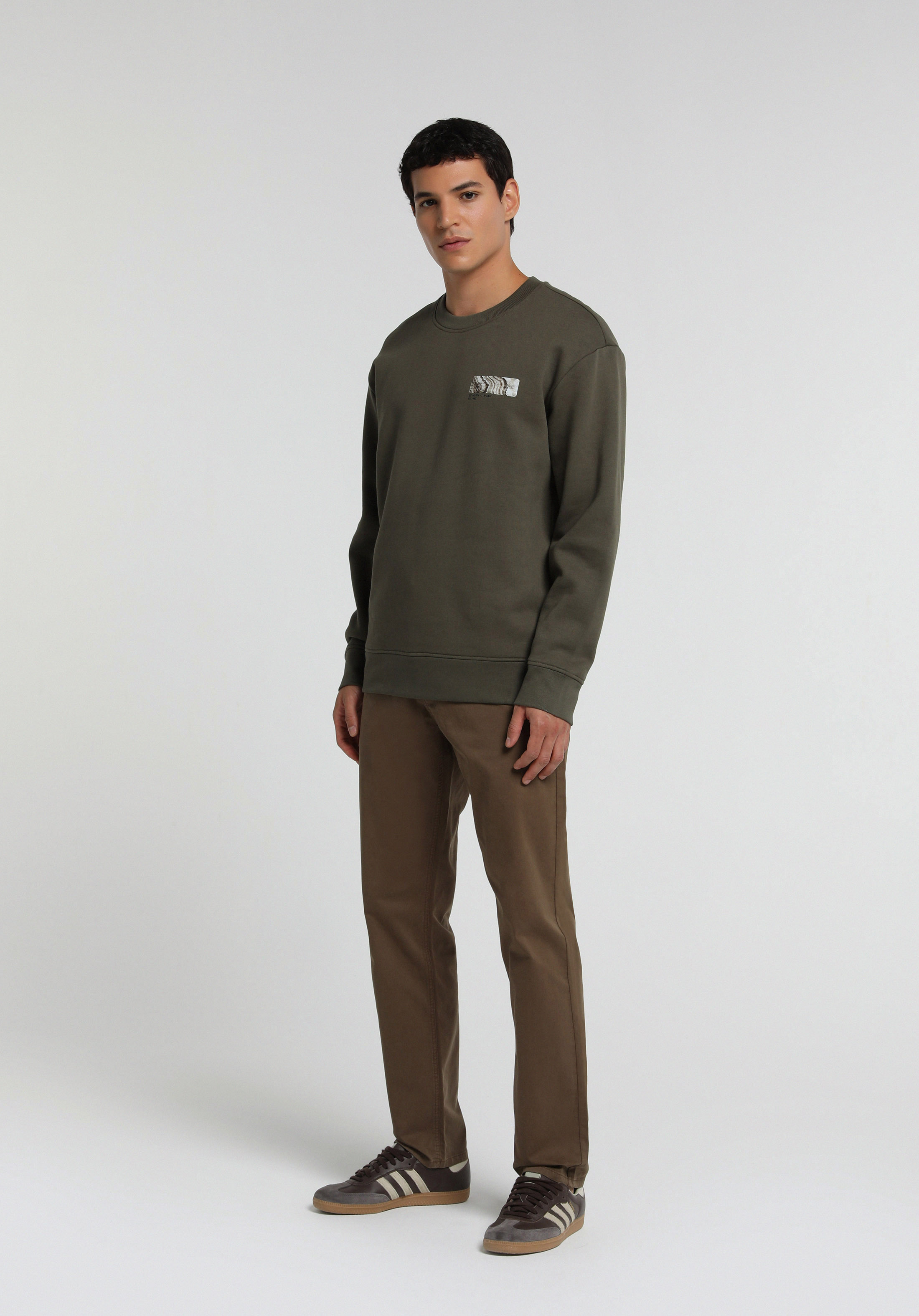Relaxed Fit Yuvarlak Yaka Düz Erkek Yeşil Sweatshirt