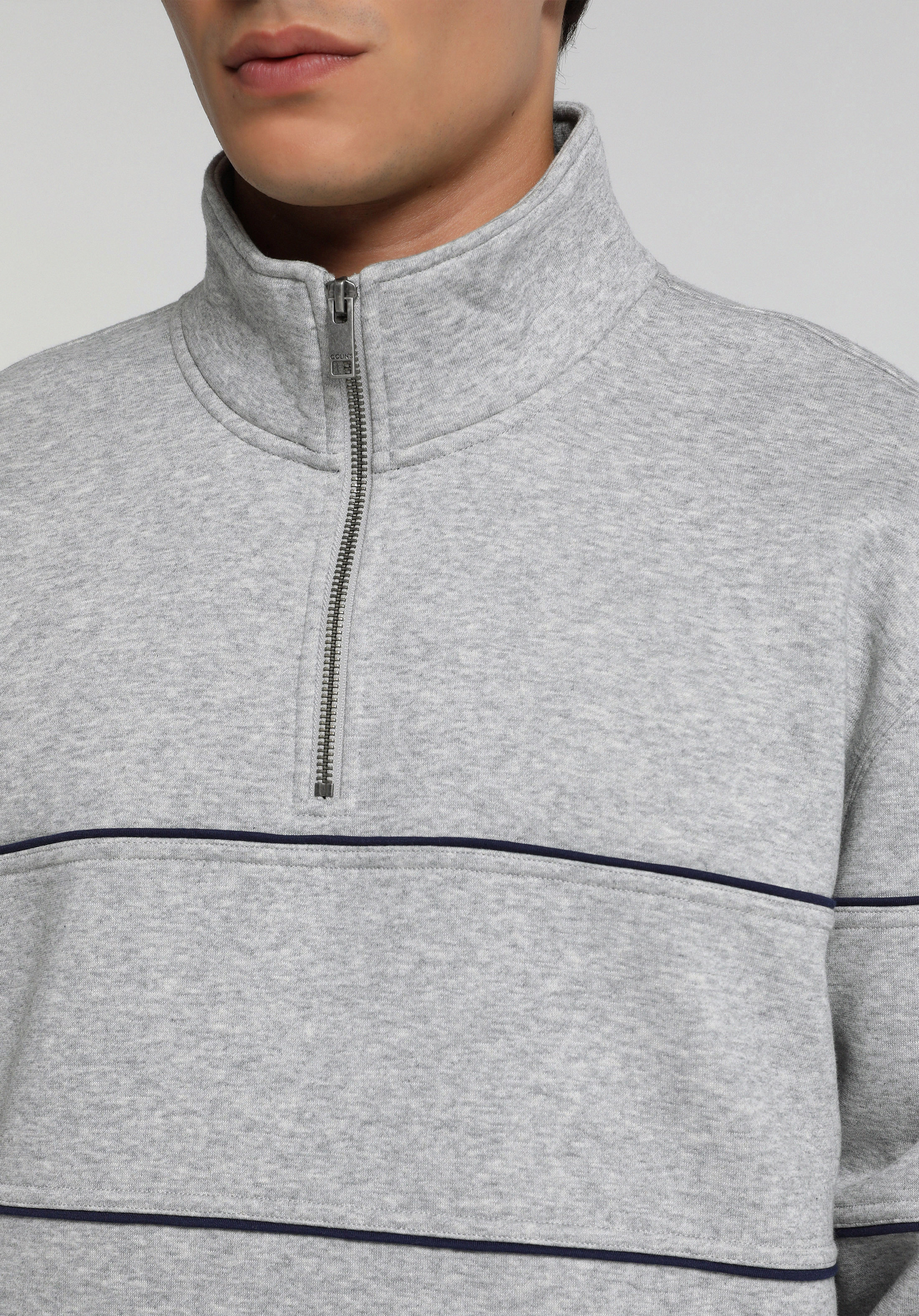 Relaxed Fit Dik Yaka Düz Erkek Gri Sweatshirt