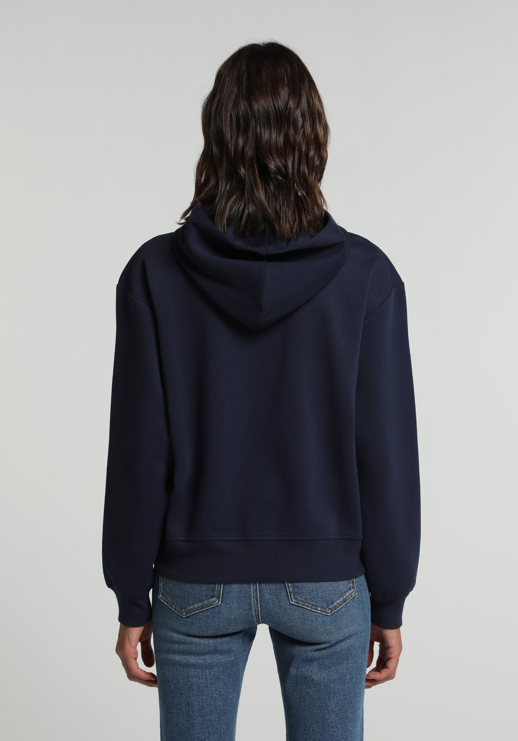 Regular Fit Kapüşonlu Düz Kadın Lacivert Sweatshirt