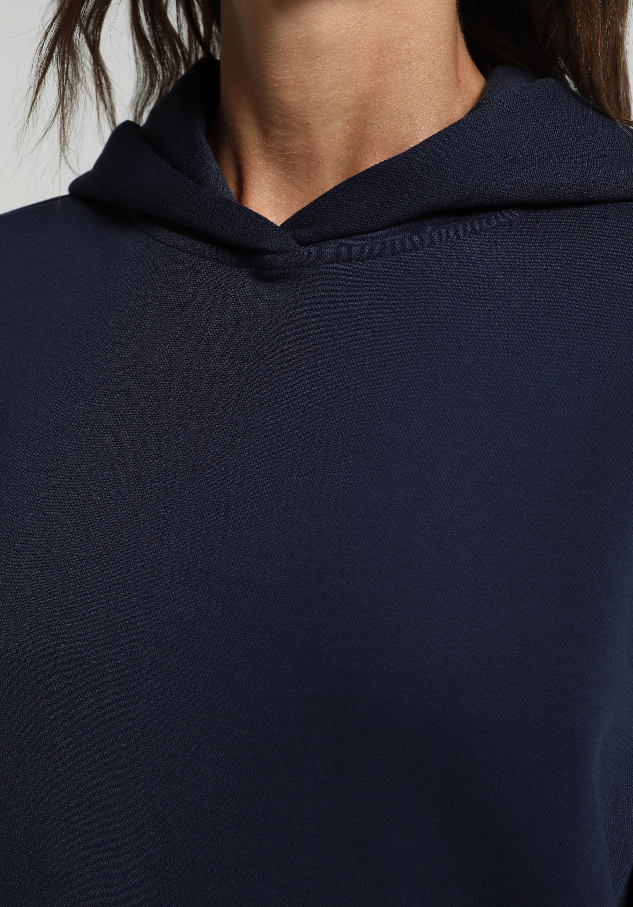 Regular Fit Kapüşonlu Düz Kadın Lacivert Sweatshirt