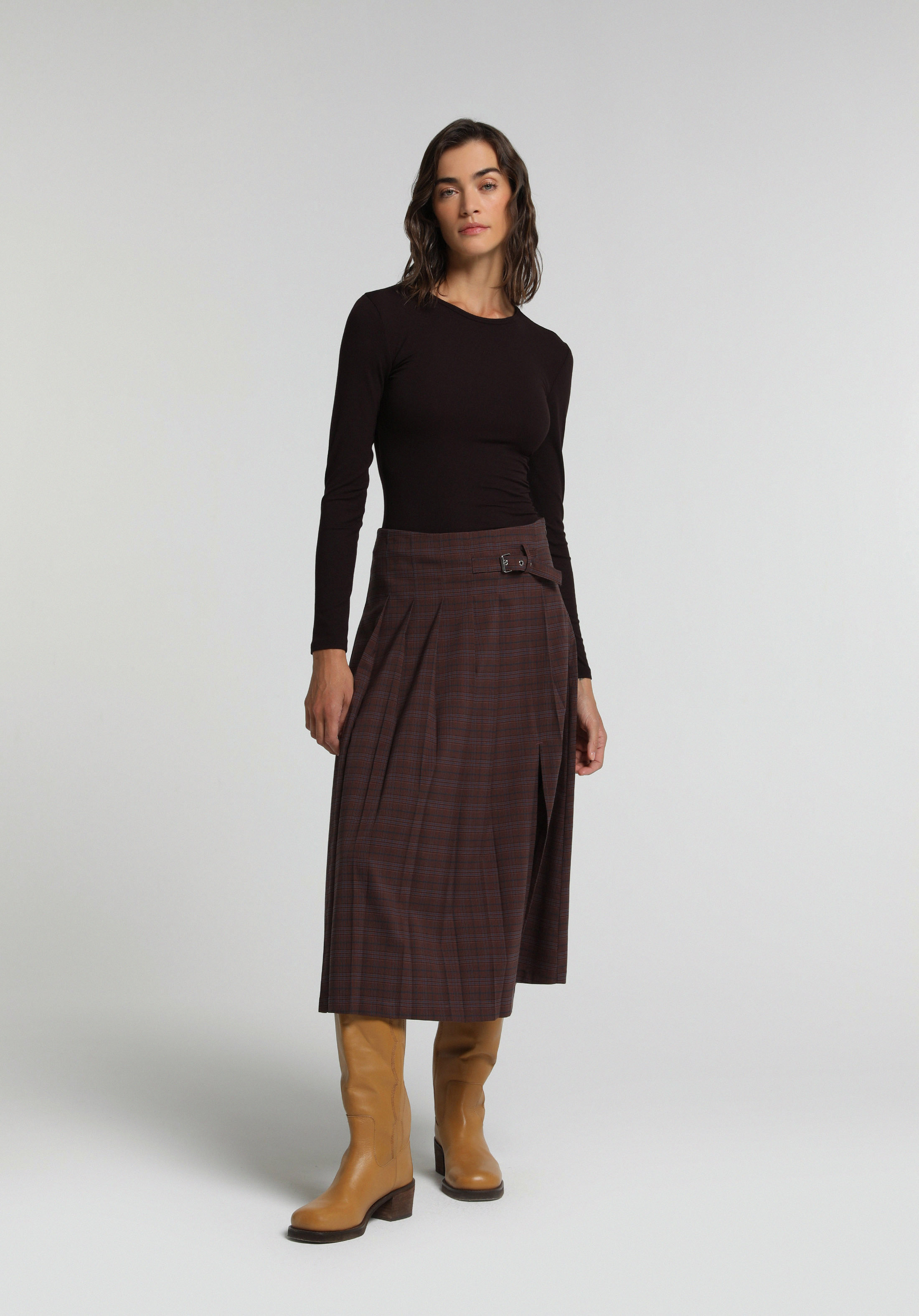 Slim Fit Yuvarlak Yaka Düz Kadın Mor Uzun Kol Tişört