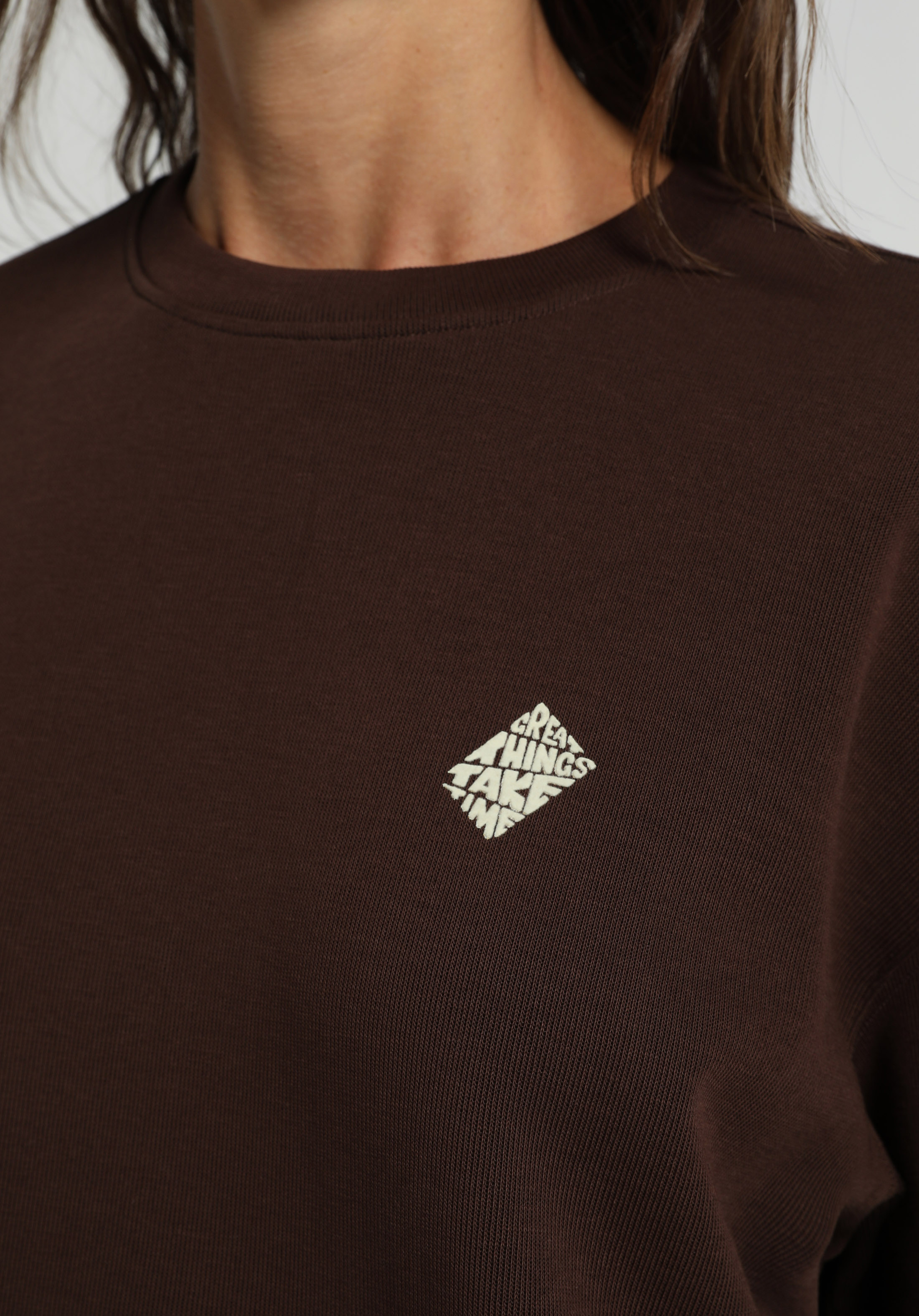 Regular Fit Yuvarlak Yaka Baskılı Kadın Kahverengi Sweatshirt
