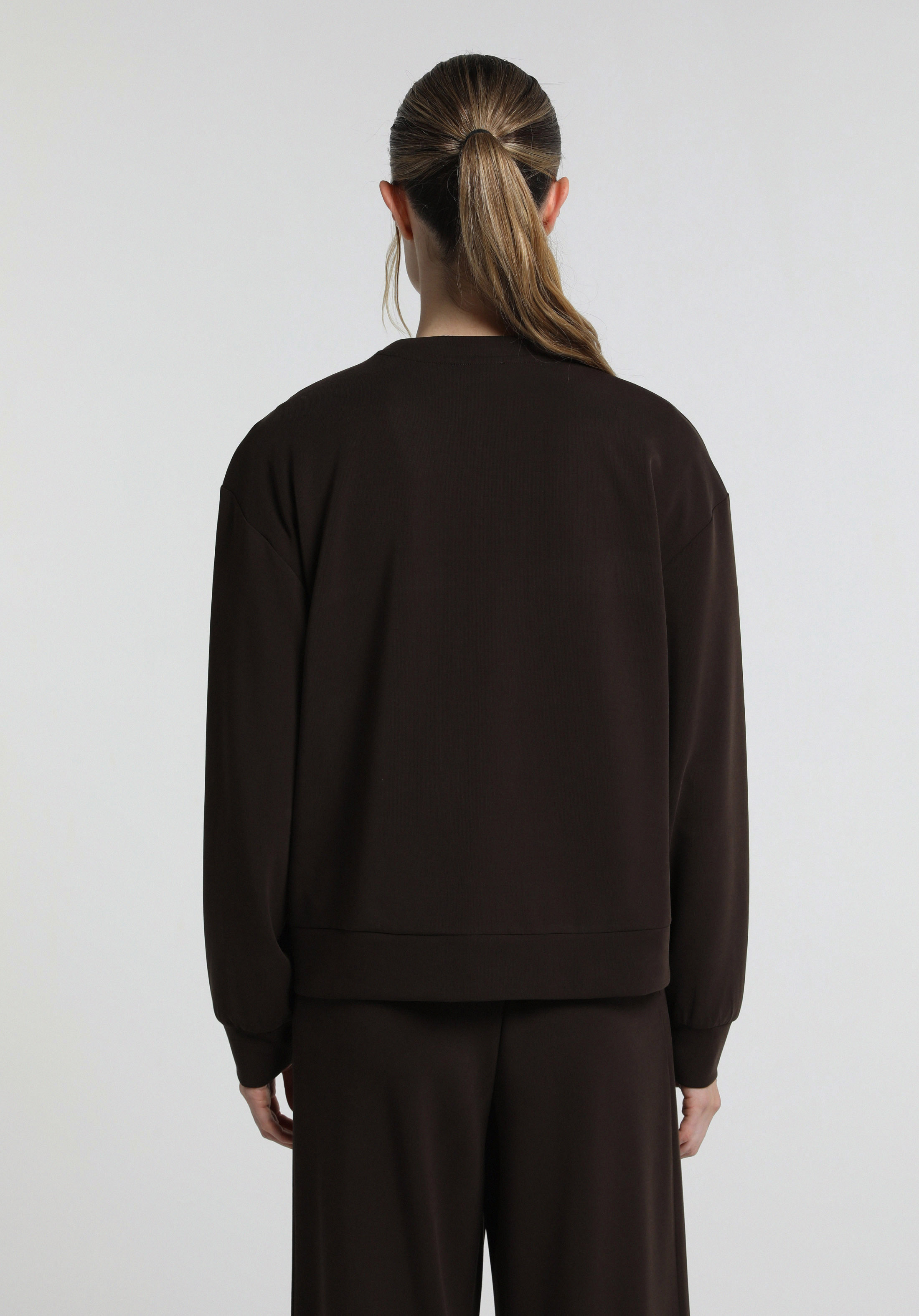 Regular Fit Yuvarlak Yaka Düz Kadın Kahverengi Sweatshirt