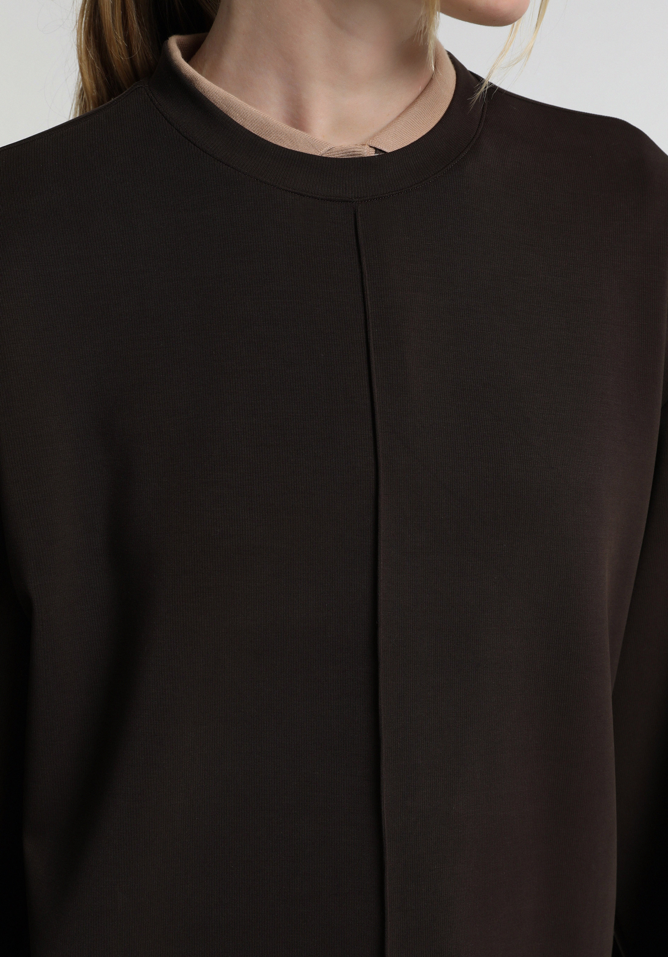 Regular Fit Yuvarlak Yaka Düz Kadın Kahverengi Sweatshirt