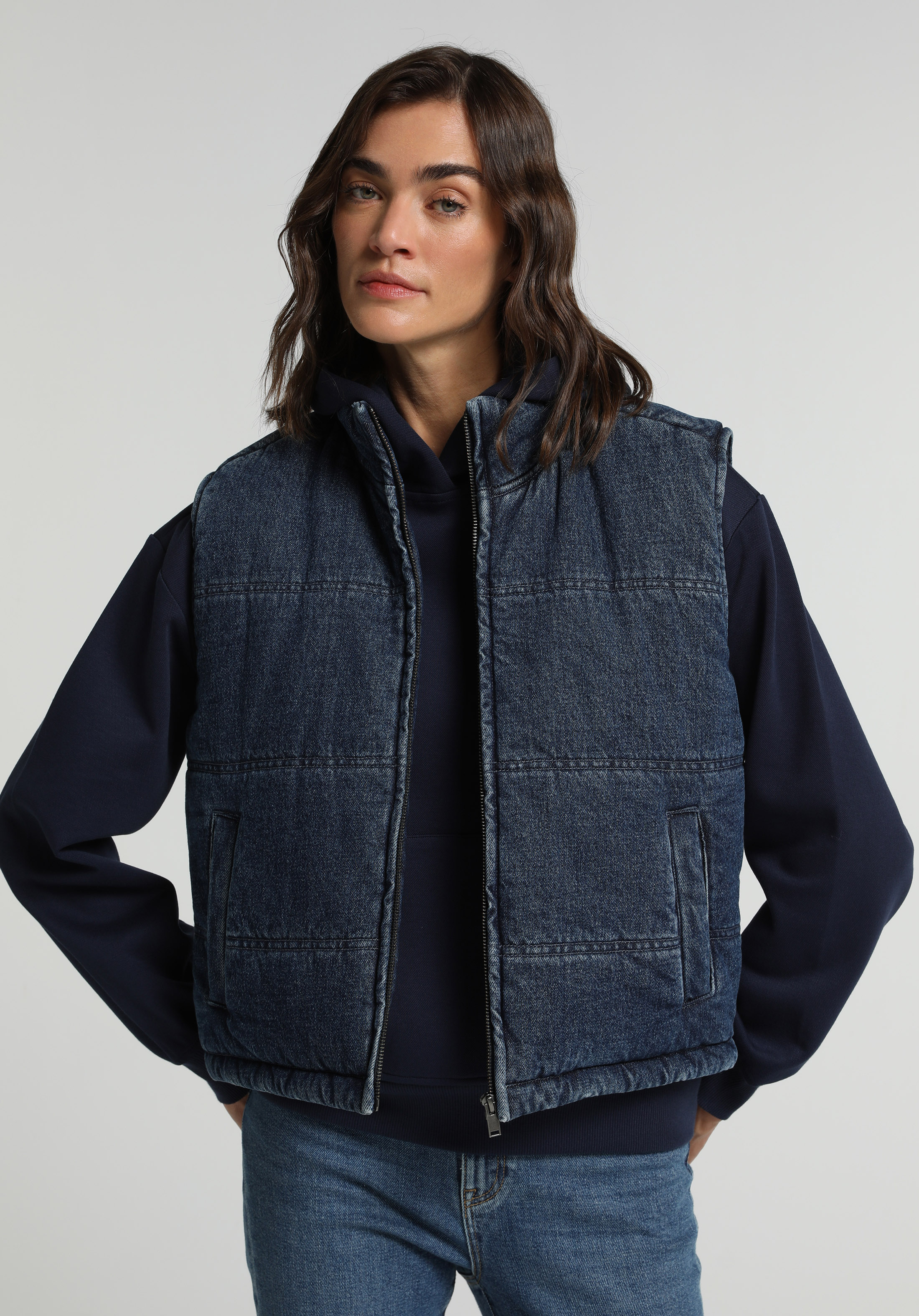 Regular Fit     Kadın Dark İndigo Denim Yelek