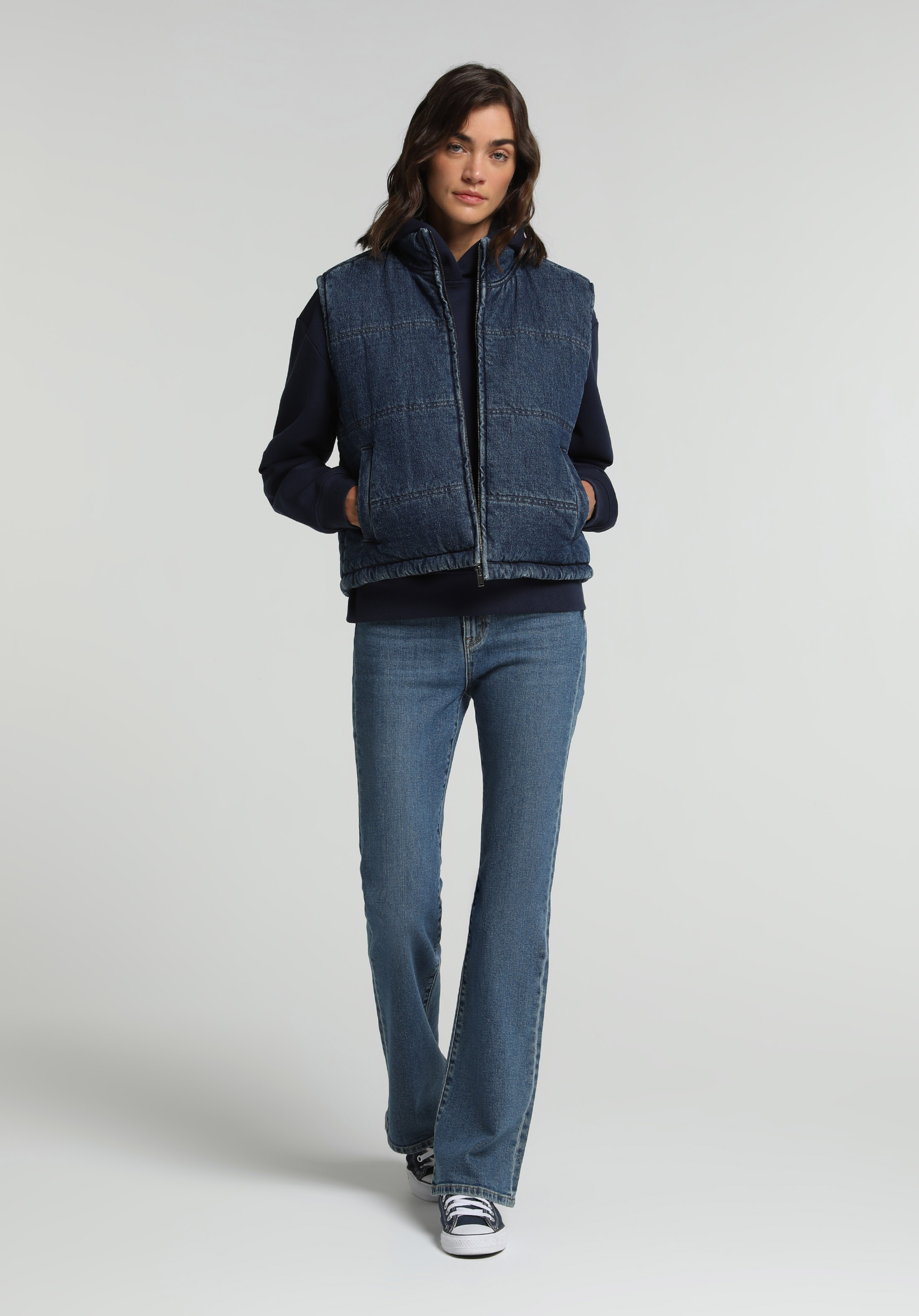 Regular Fit     Kadın Dark İndigo Denim Yelek
