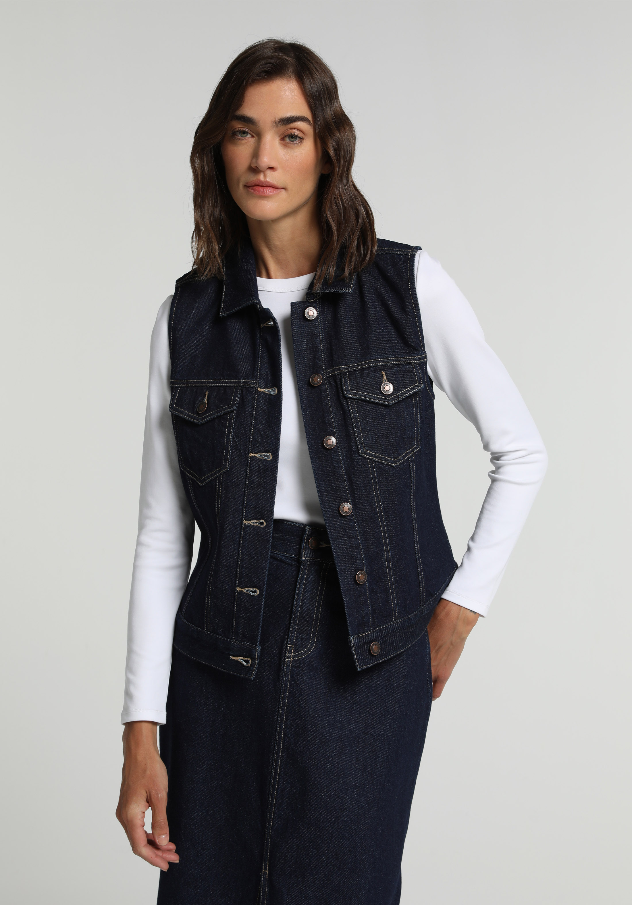 Regular Fit     Kadın Dark İndigo Denim Yelek