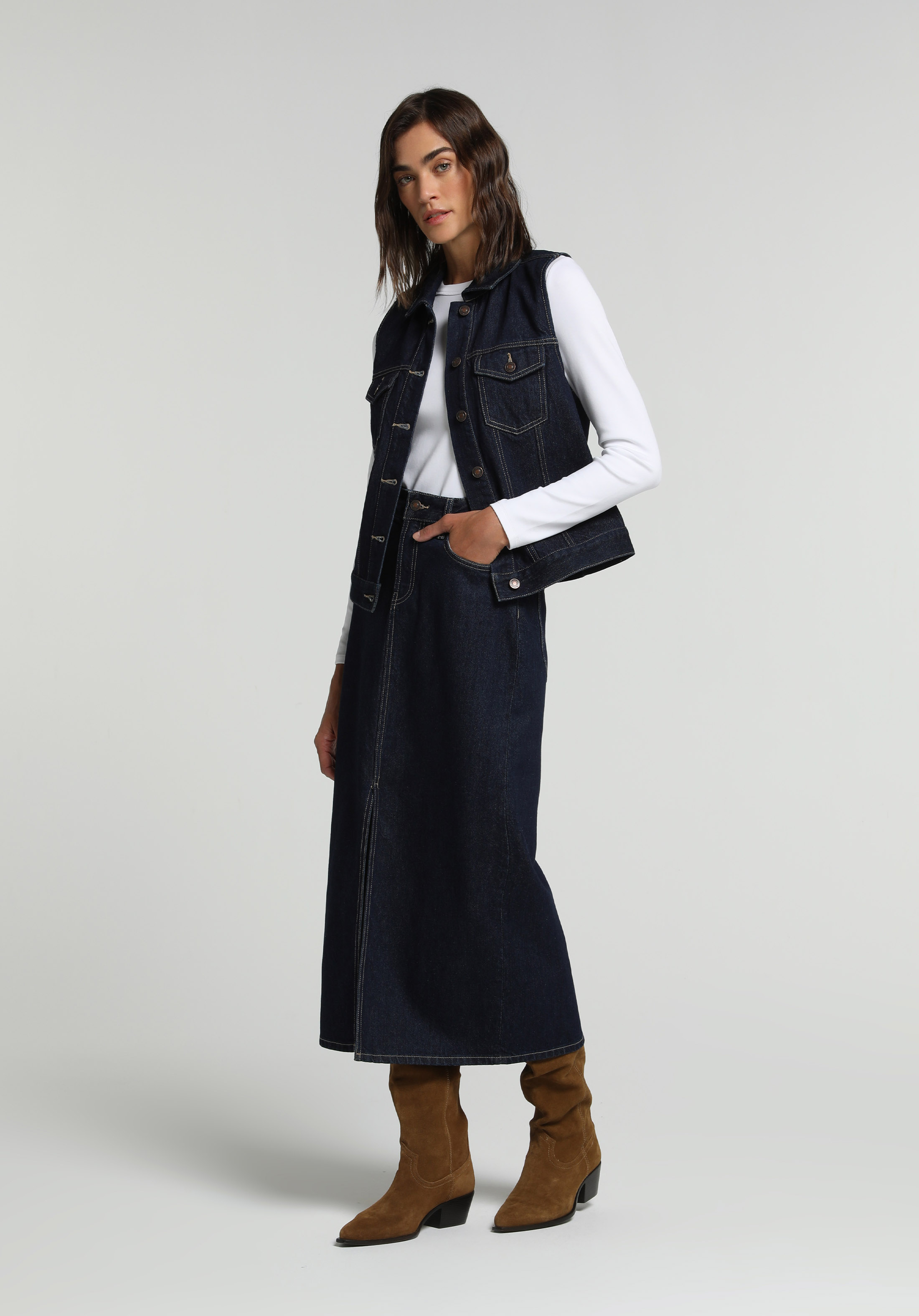 Regular Fit     Kadın Dark İndigo Denim Yelek