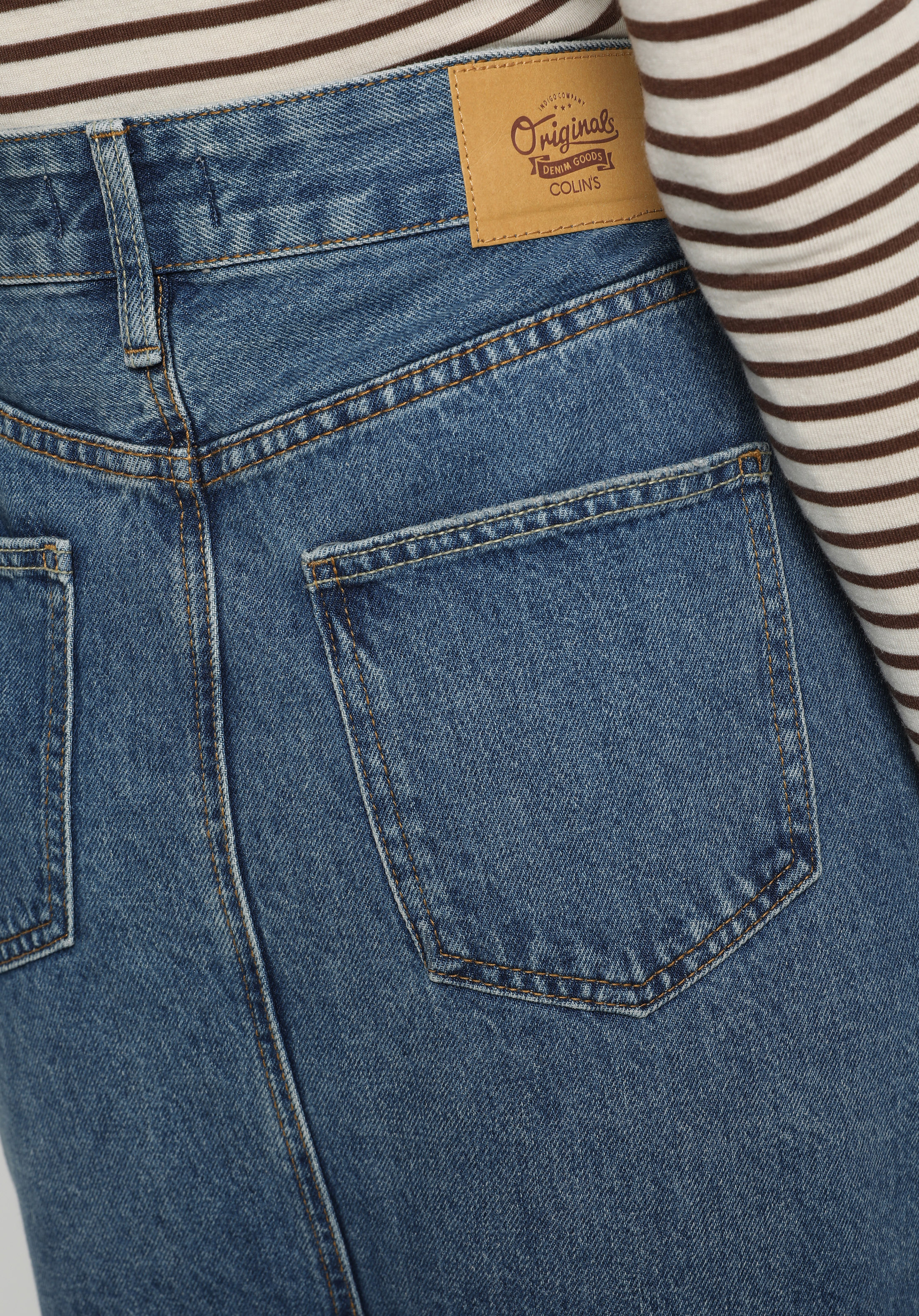 Slim Fit Düz Fermuarlı Kadın Mid İndigo Denim Etek