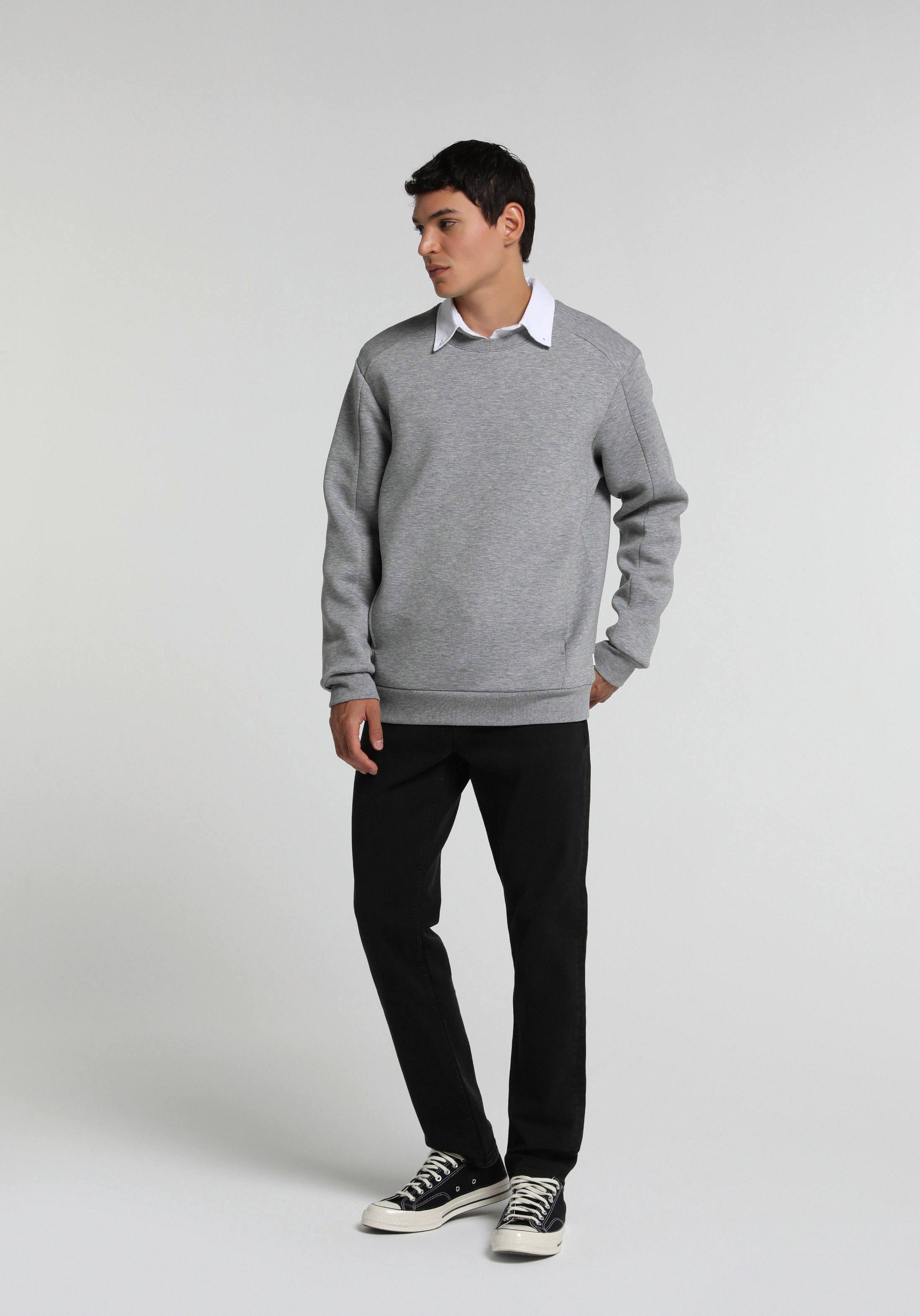 Relaxed Fit Yuvarlak Yaka Düz Erkek Gri Sweatshirt