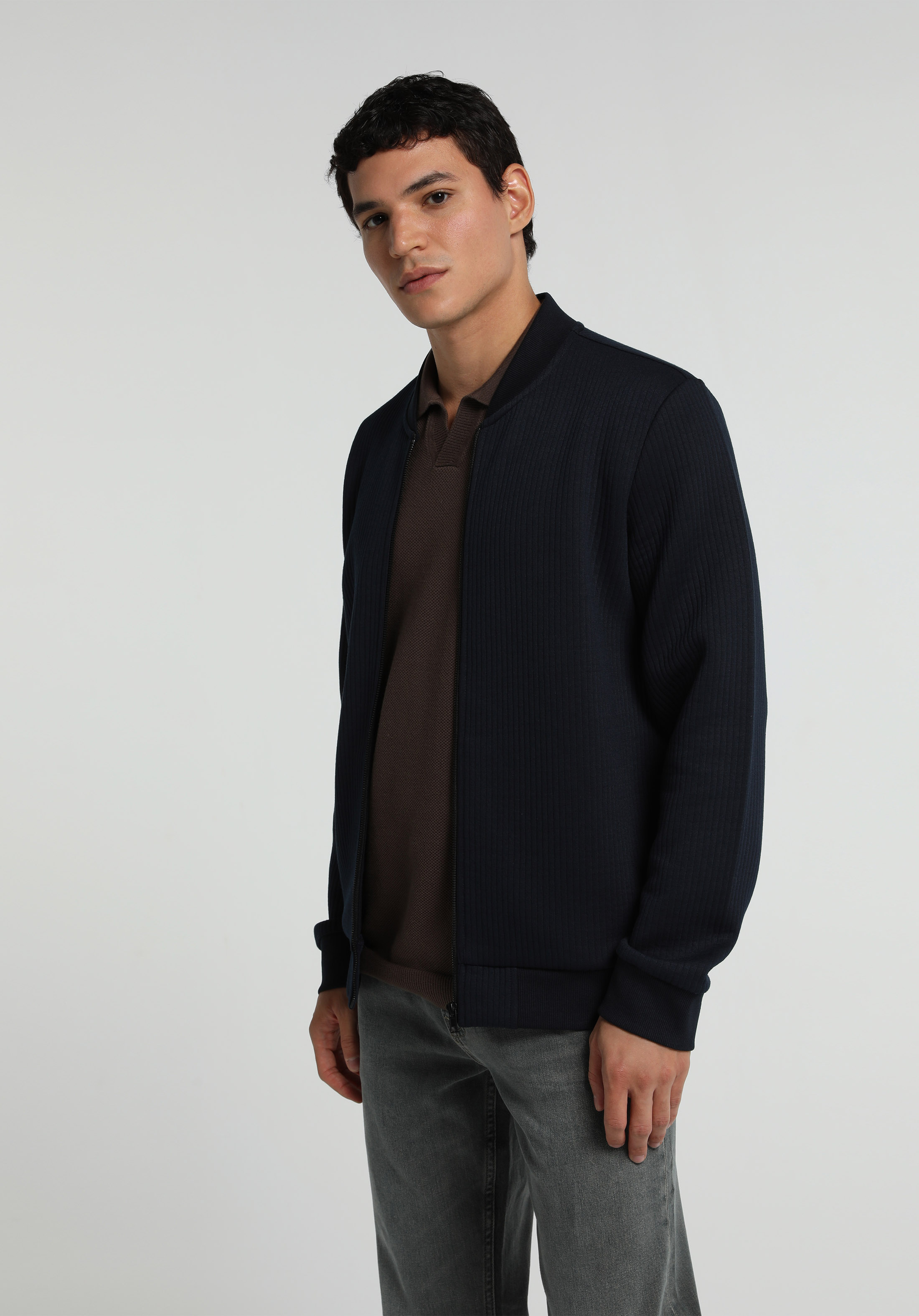 Slim Fit Fermuarlı   Erkek Lacivert Ceket