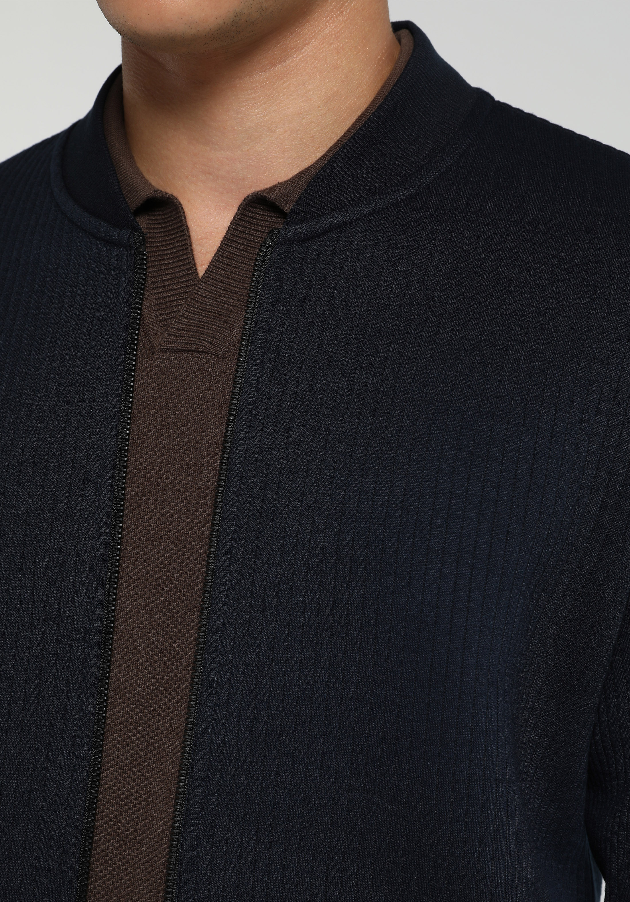 Slim Fit Fermuarlı   Erkek Lacivert Ceket