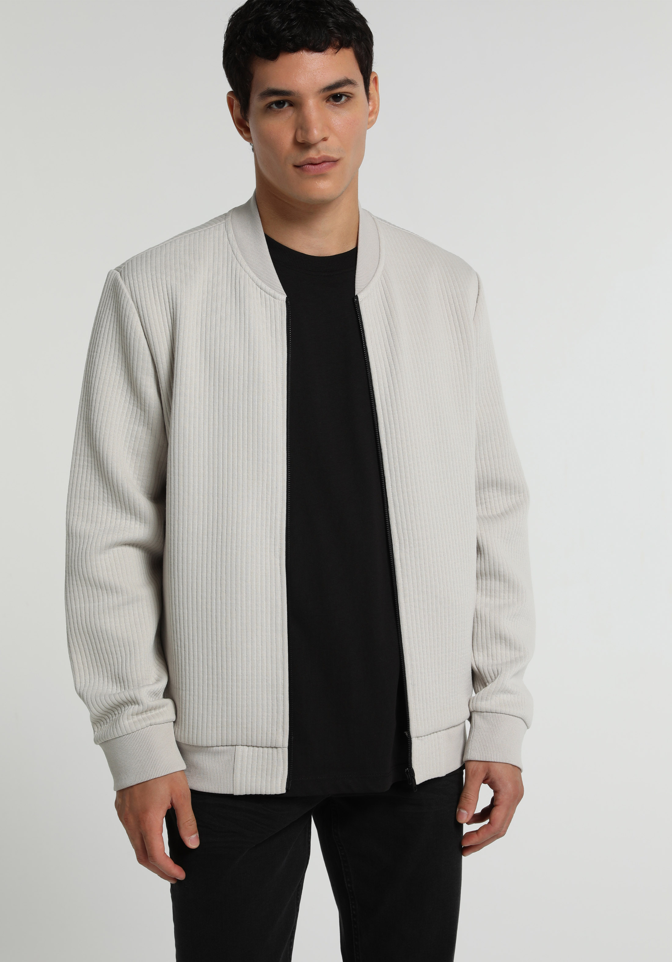 Slim Fit Fermuarlı   Erkek Taş Ceket