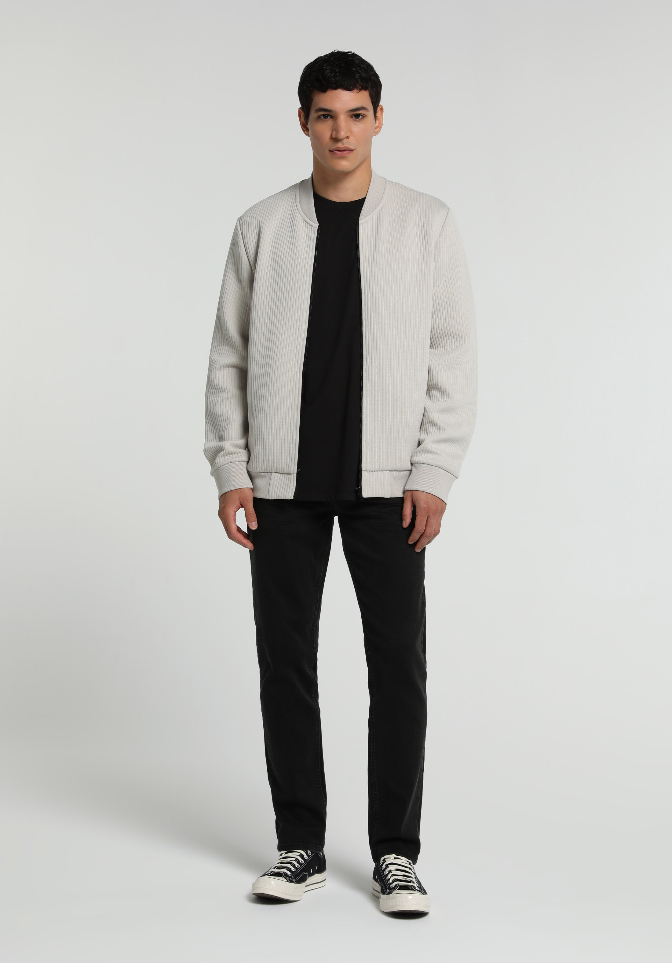 Slim Fit Fermuarlı   Erkek Taş Ceket