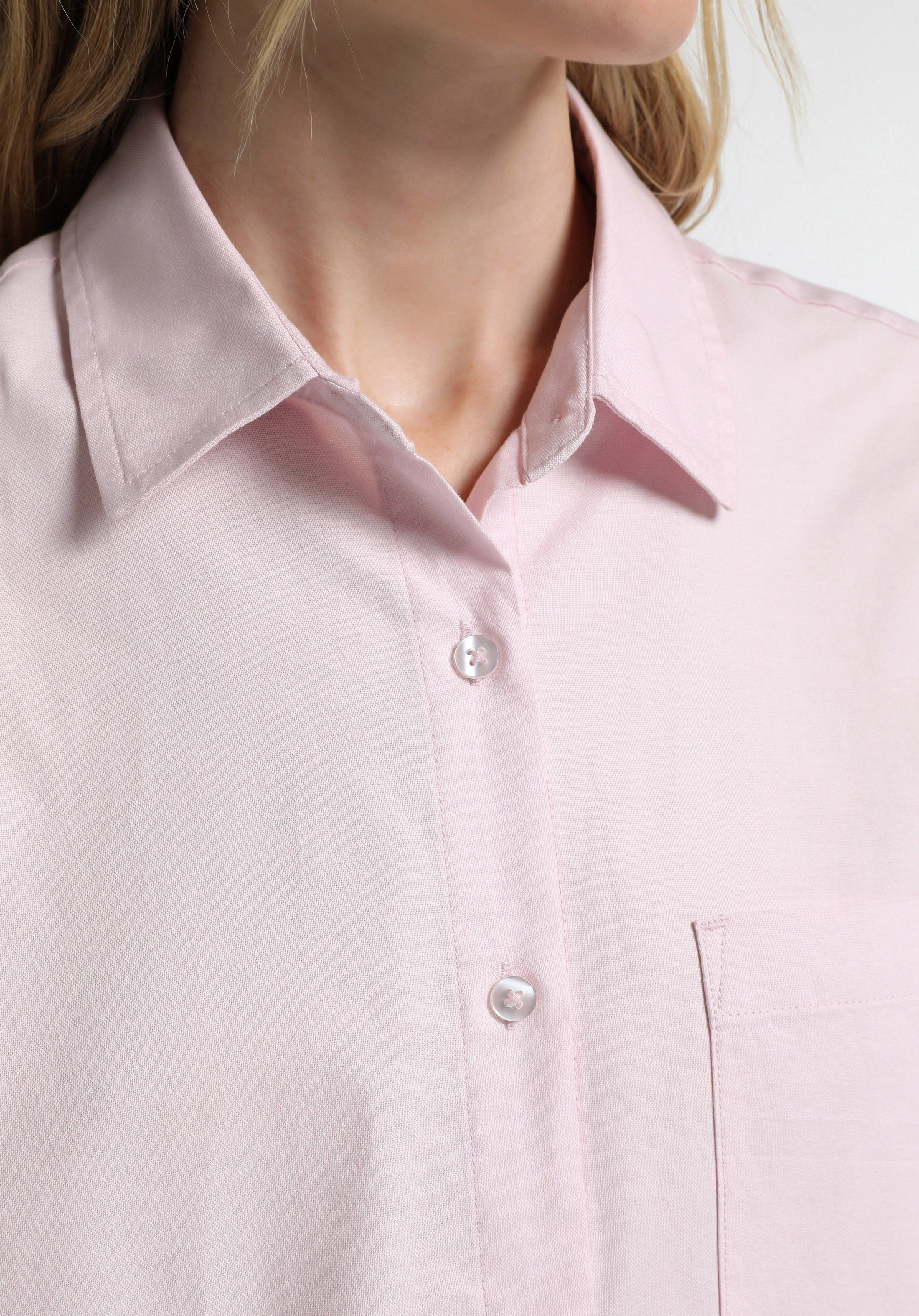 Boyfriend Fit Shirt Neck Düz Kadın Pembe Uzun Kol Gömlek