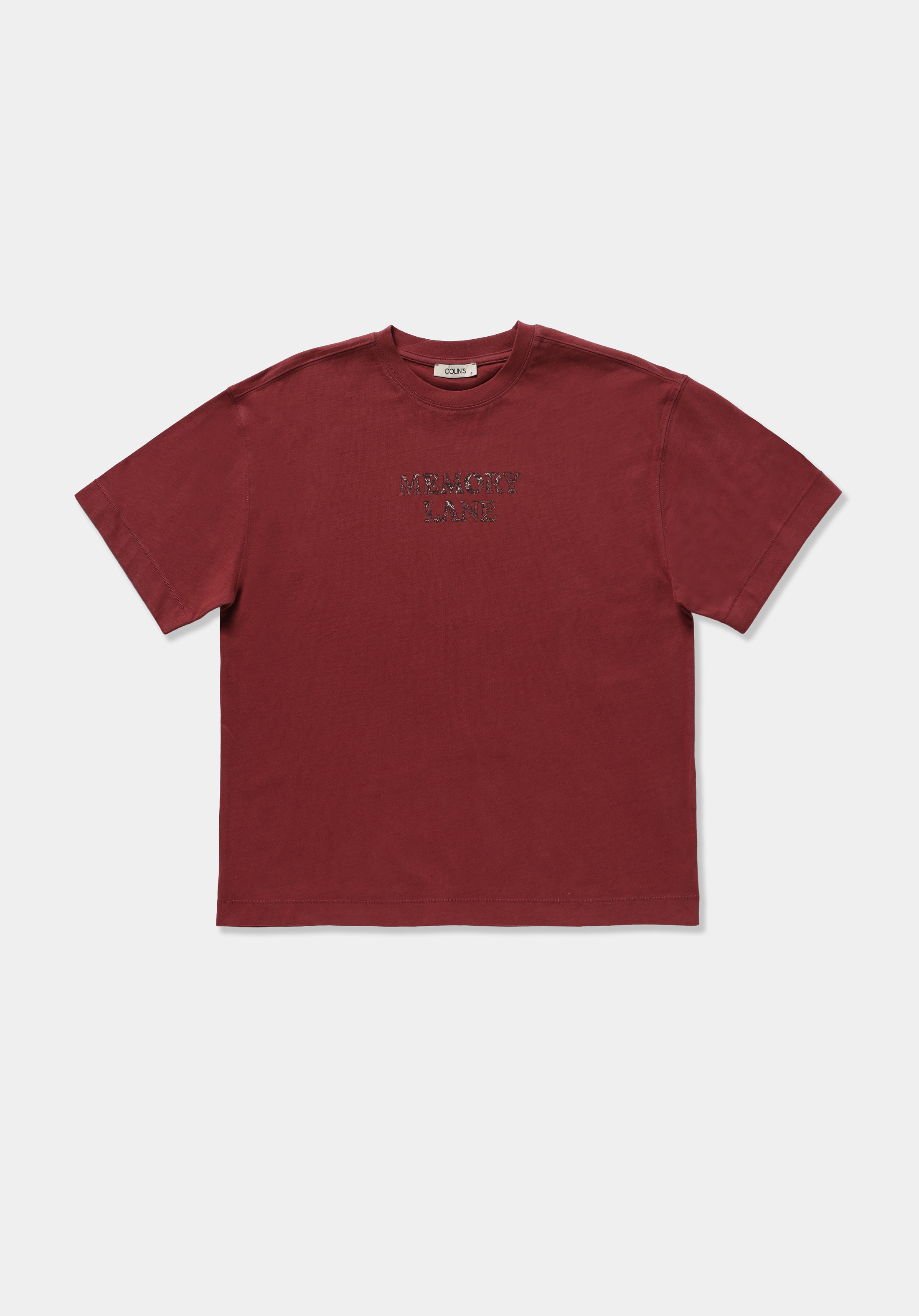 Boyfriend Fit Yuvarlak Yaka Baskılı Kadın Bordo Kısa Kol Tişört