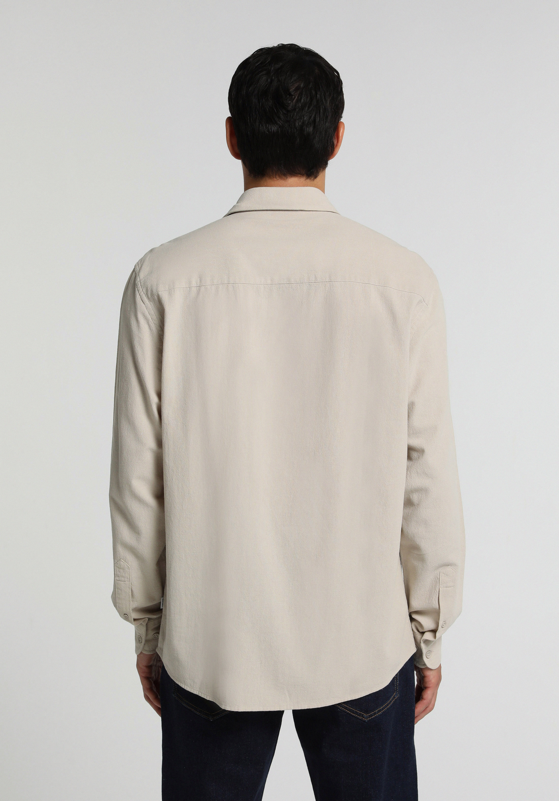 Regular Fit Shirt Neck Düz Erkek Taş Uzun Kol Gömlek