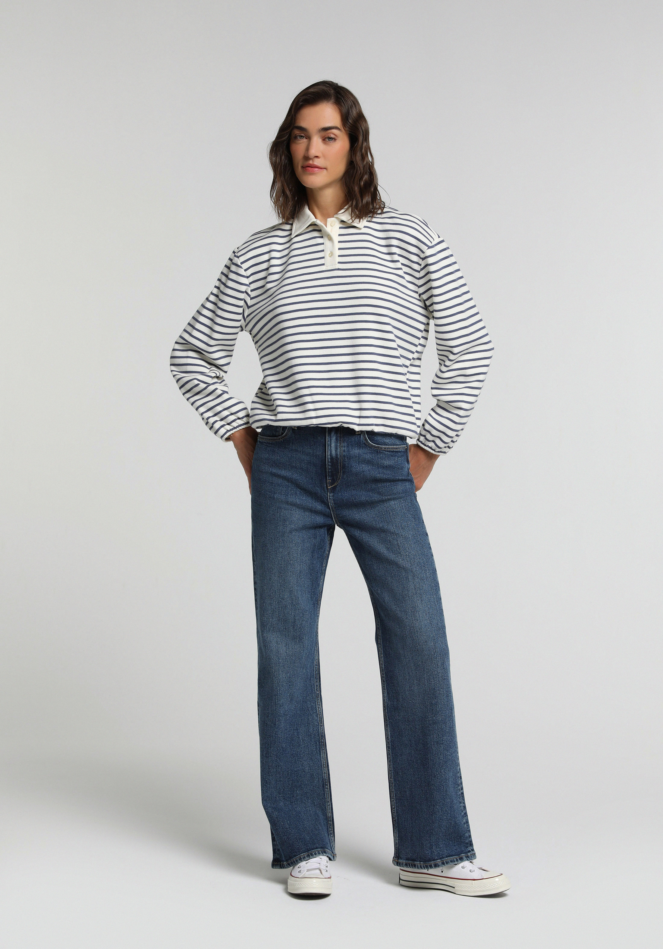Loose Bootcut Fit   Kadın Mid İndigo Denim Jean Pantolon