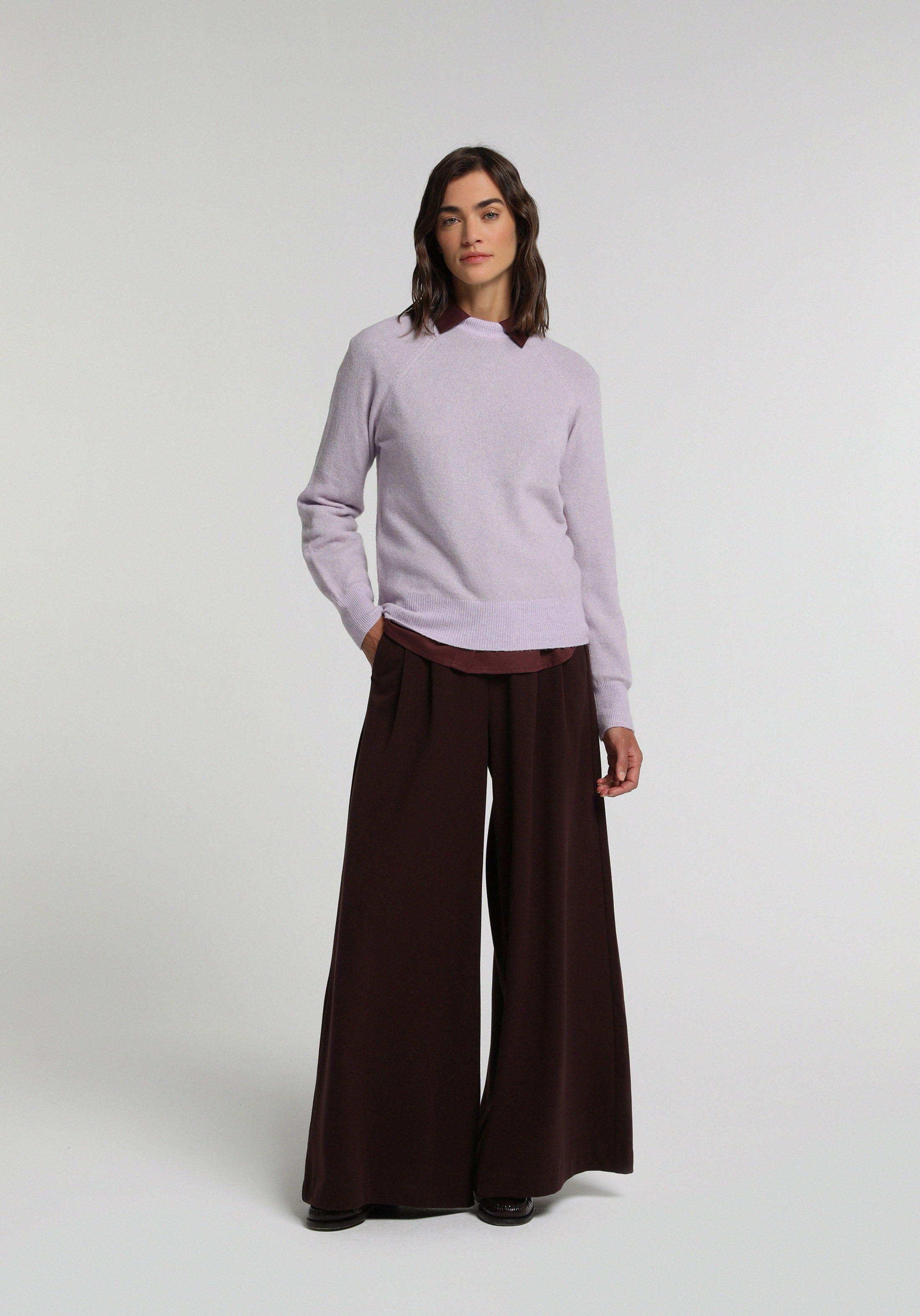 Regular Fit Yüksel Bel Geniş Paça Kadın Mor  Pantolon