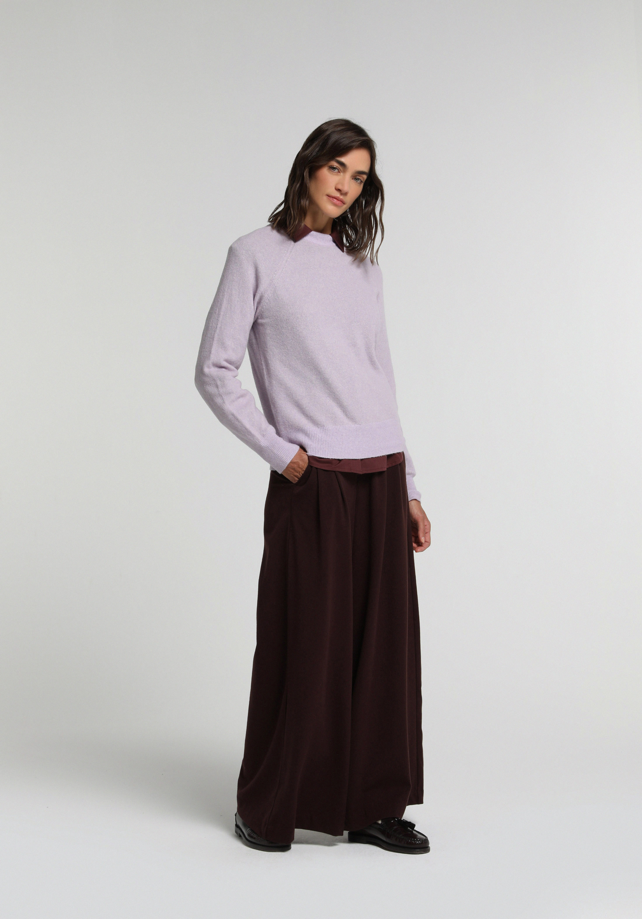 Regular Fit Yüksel Bel Geniş Paça Kadın Mor  Pantolon