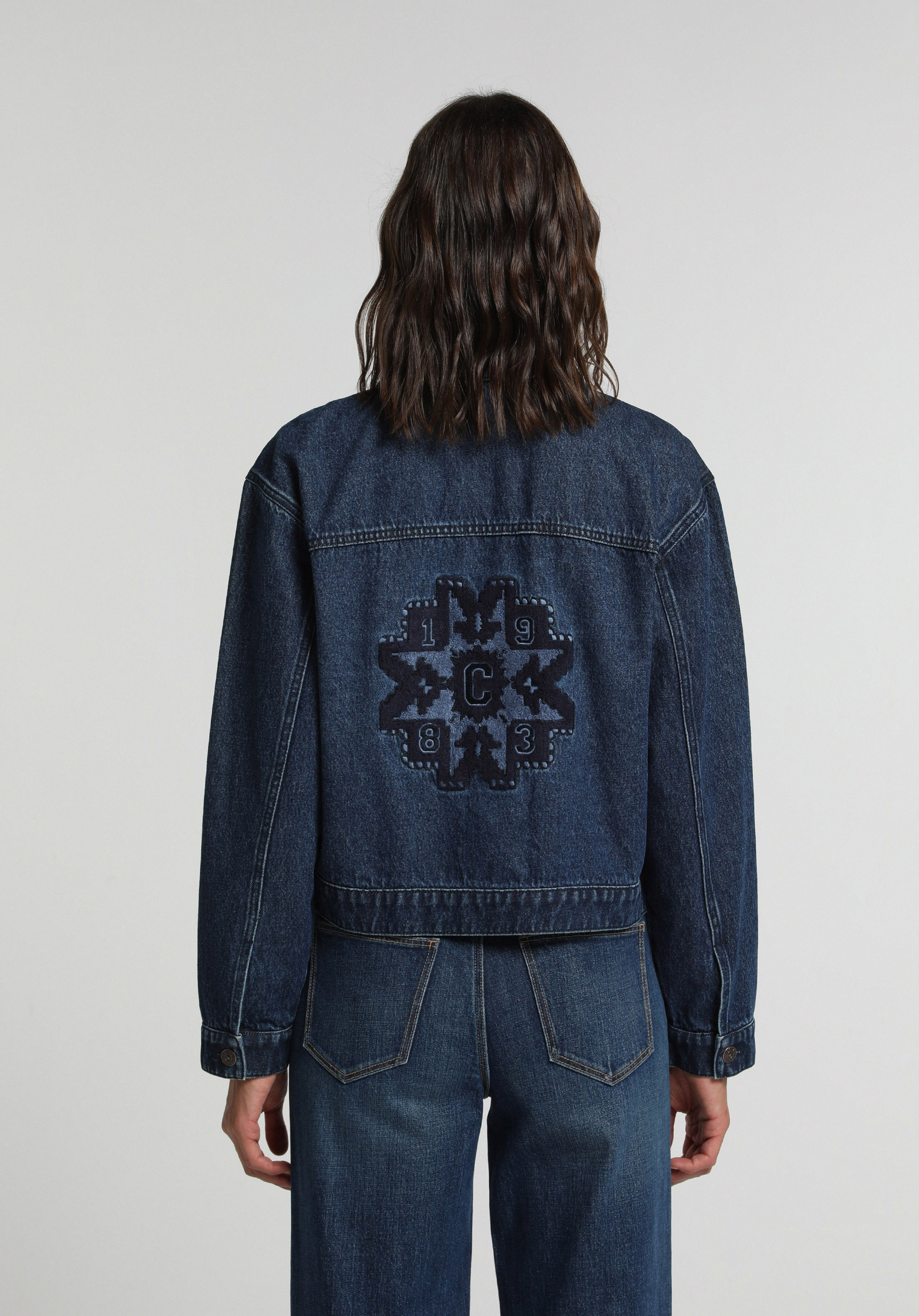 Oversize Fit Düğmeli Astarsız  Kadın Dark İndigo Denim Ceket