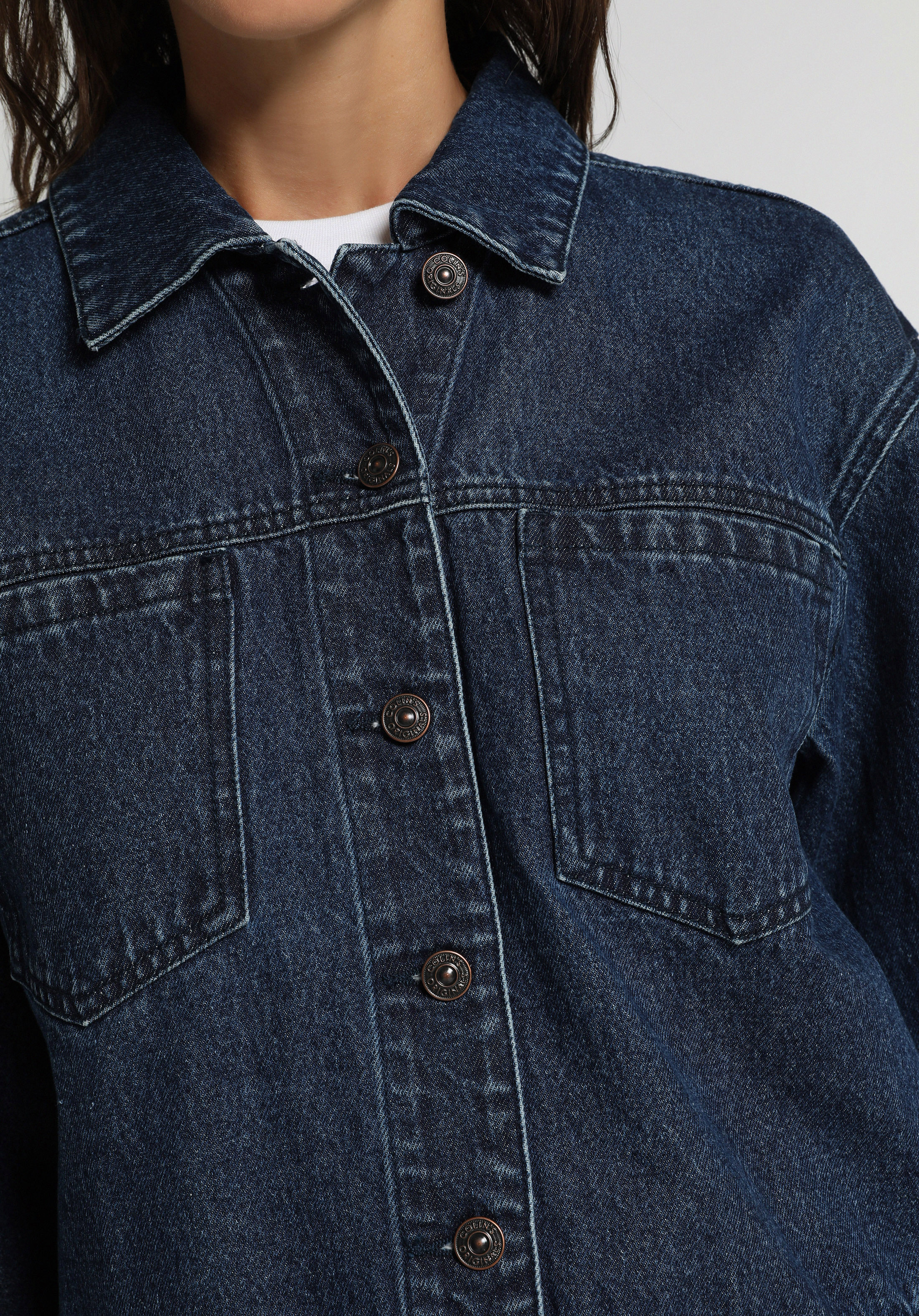 Oversize Fit Düğmeli Astarsız  Kadın Dark İndigo Denim Ceket