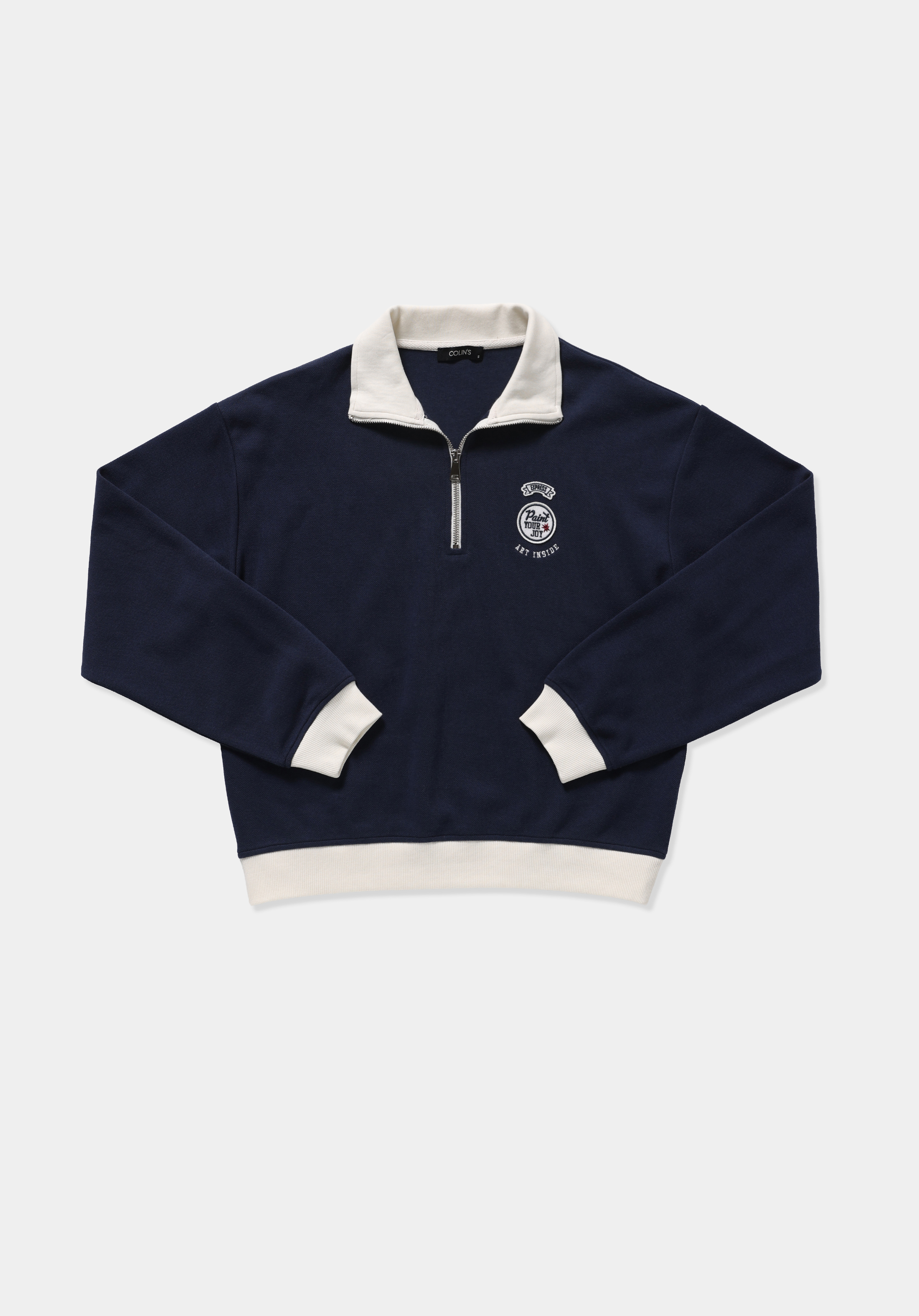 Regular Fit Polo Yaka Nakışlı Kadın Lacivert Sweatshirt