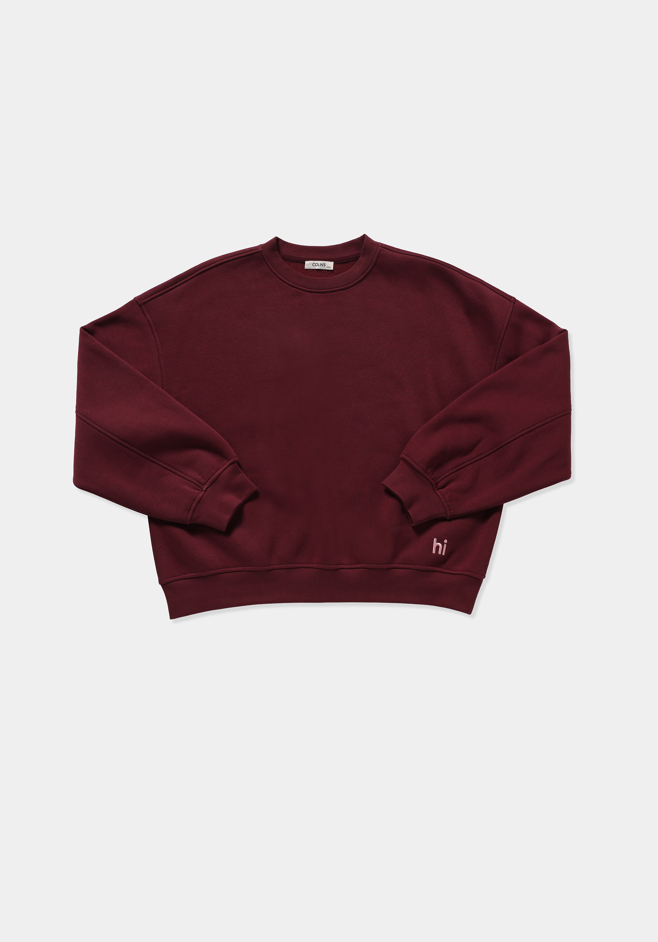 Oversize Fit Yuvarlak Yaka Nakışlı Kadın Bordo Sweatshirt