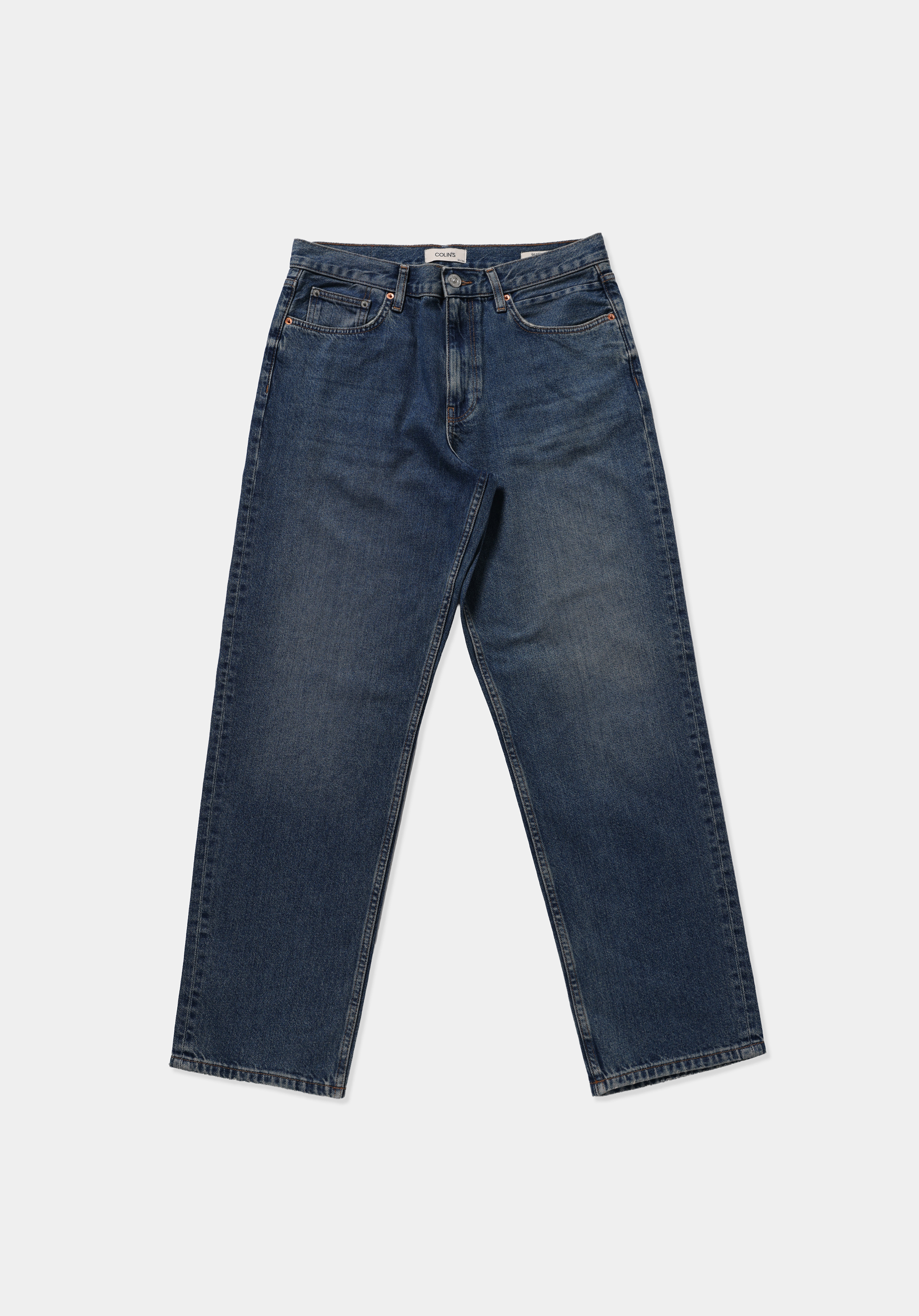 Baggy Fit   Erkek Mid İndigo Denim Jean Pantolon
