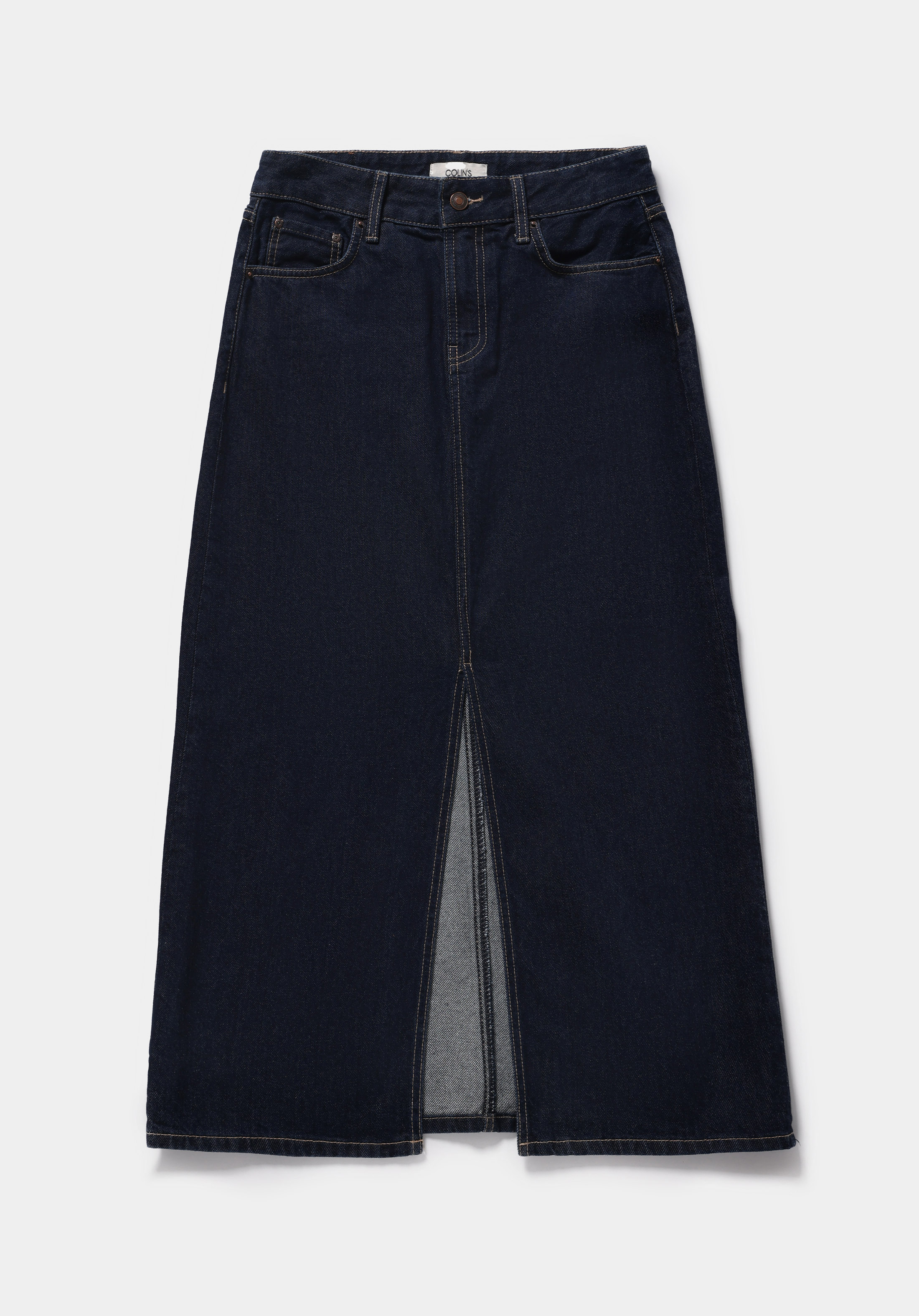 Slim Fit Düz Fermuarlı Kadın Dark İndigo Denim Etek